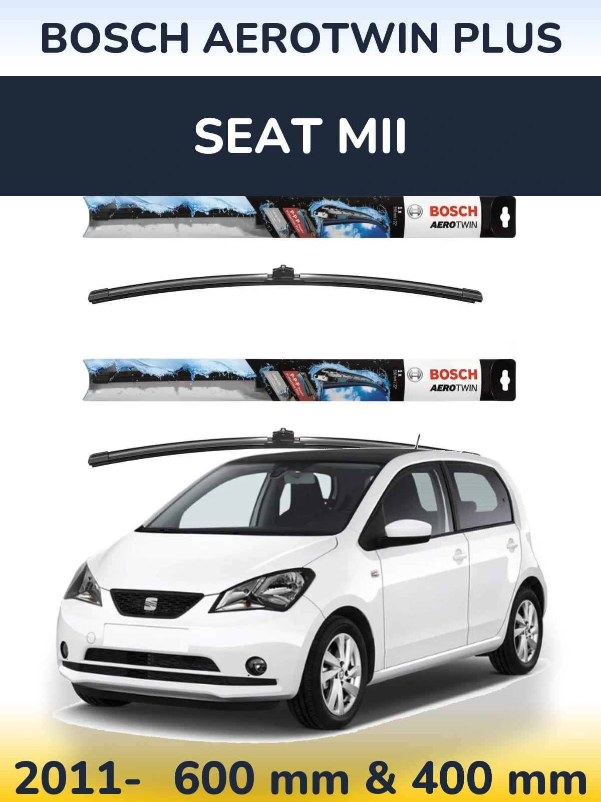 Sada předních stěračů BOSCH AeroTwin Plus 600 a 400 mm pro SEAT Mii 2011-2026