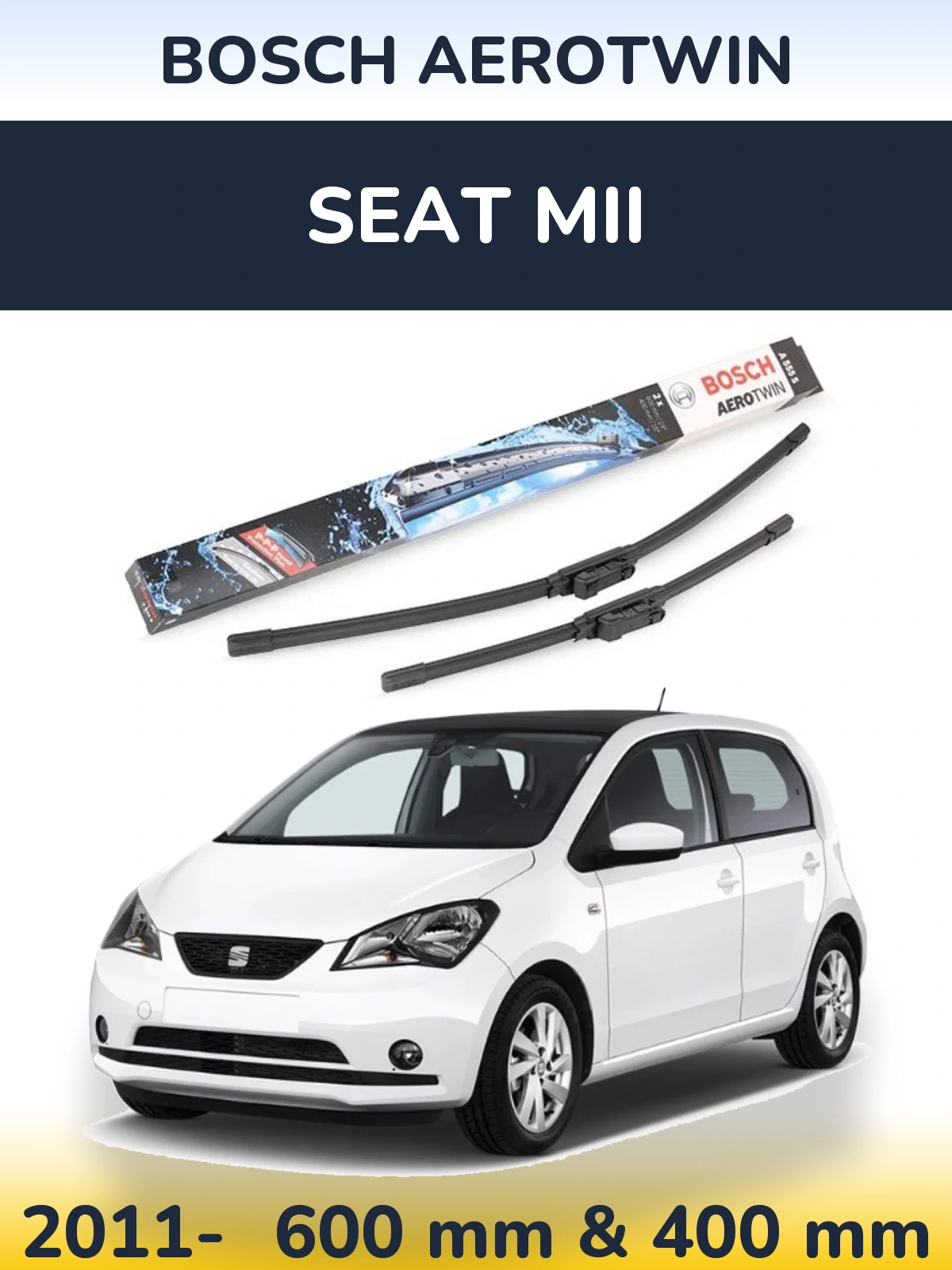 Sada předních stěračů BOSCH AeroTwin 600 a 400 mm pro SEAT Mii 2011-2026