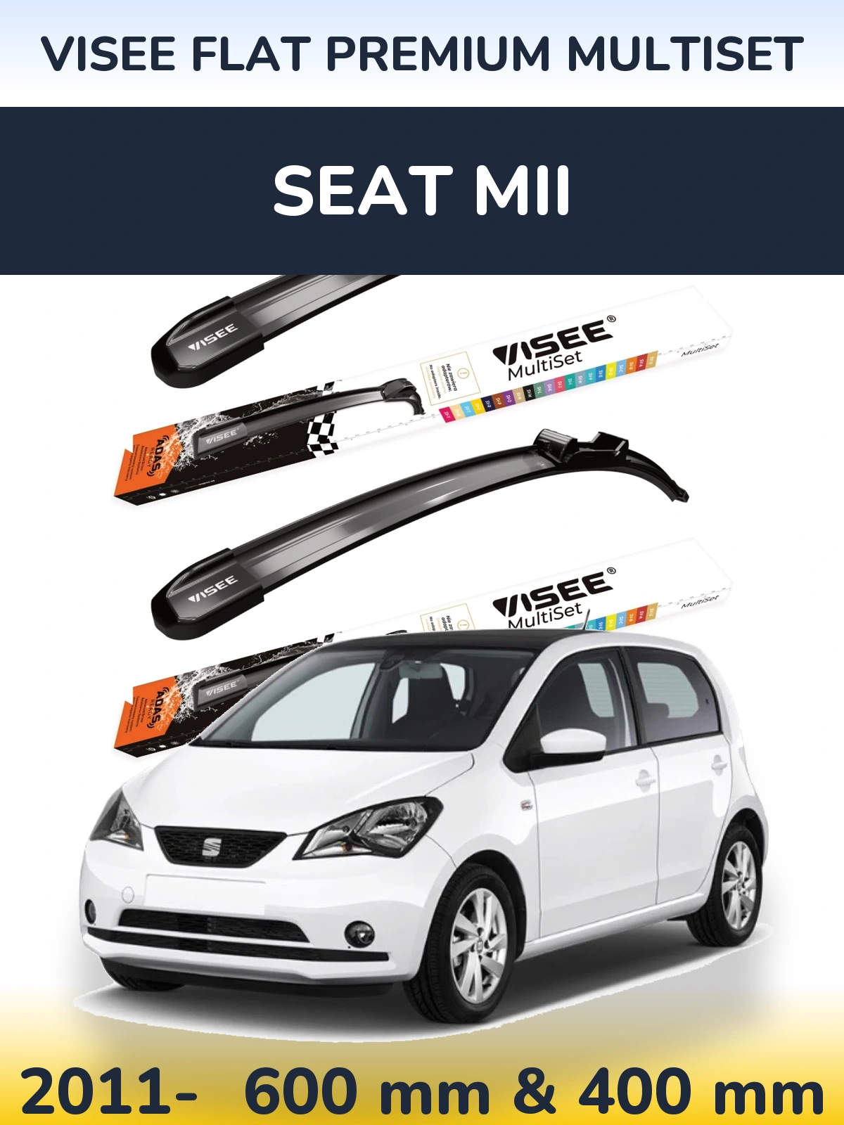 Sada předních stěračů VISEE FLAT PREMIUM MultiSet 600 a 400 mm pro SEAT Mii 2011-2026