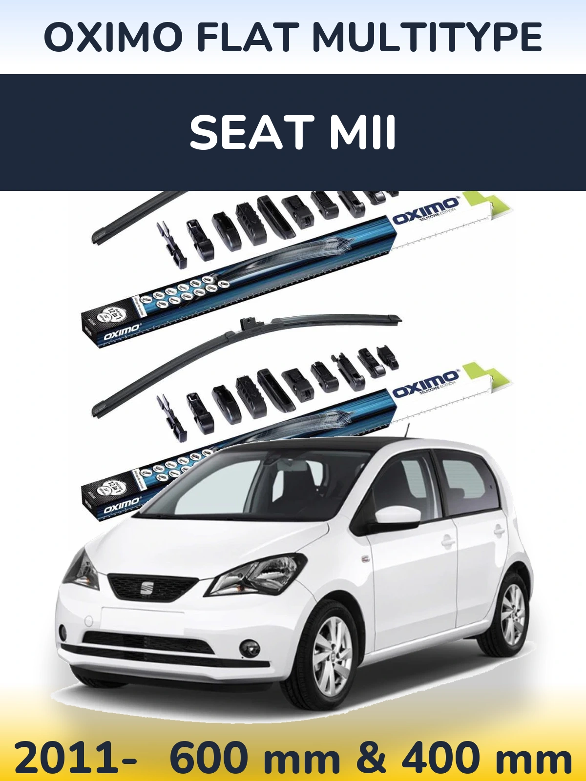 Sada předních stěračů Oximo Flat MultiType 600 a 400 mm pro SEAT Mii 2011-2026