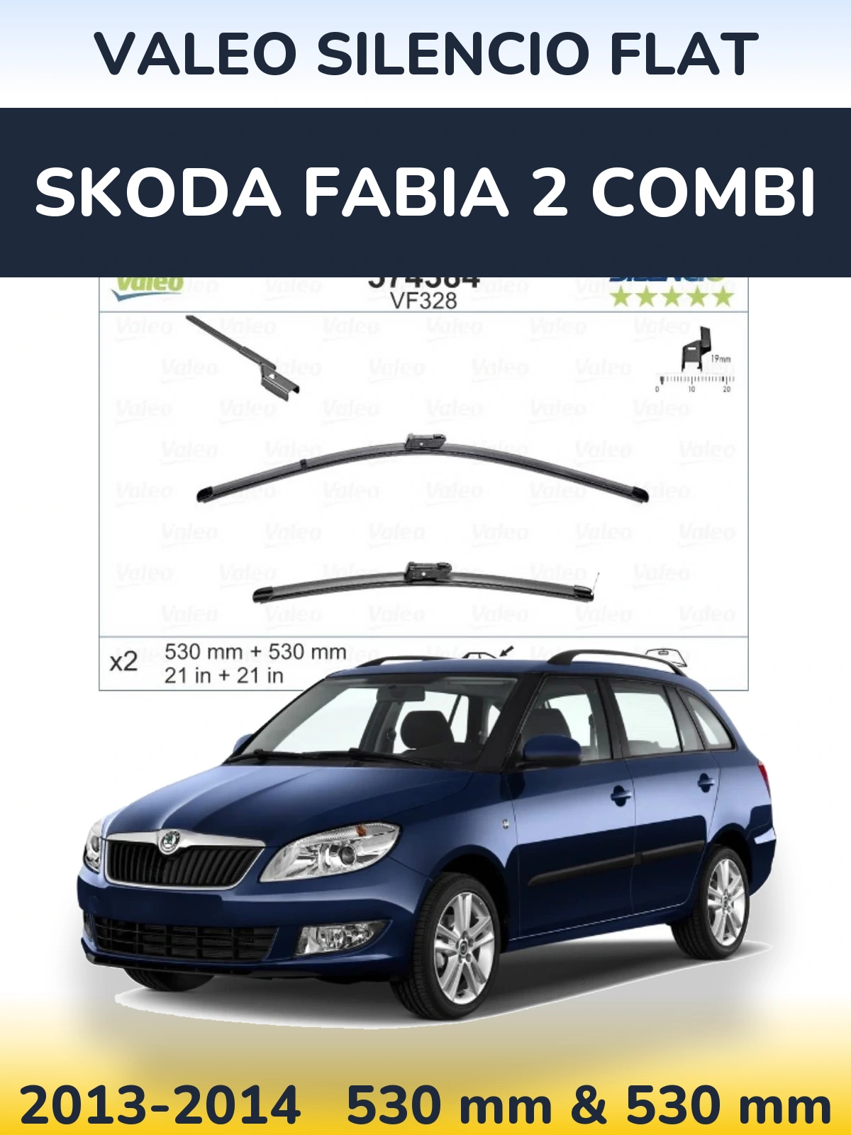 Sada předních stěračů Valeo Silencio Flat 530 a 520 mm pro Skoda Fabia 2 Combi 2013-2014
