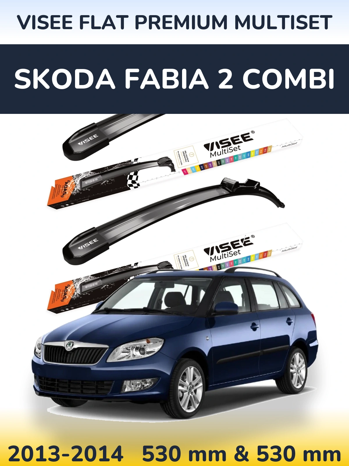 Sada předních stěračů VISEE FLAT PREMIUM MultiSet 530 a 530 mm pro Skoda Fabia 2 Combi 2013-2014