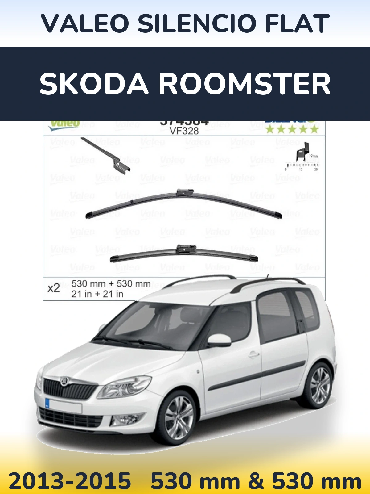 Комплект передніх щіток Valeo Silencio Flat 530 & 520 мм для Skoda Roomster 2013-2015