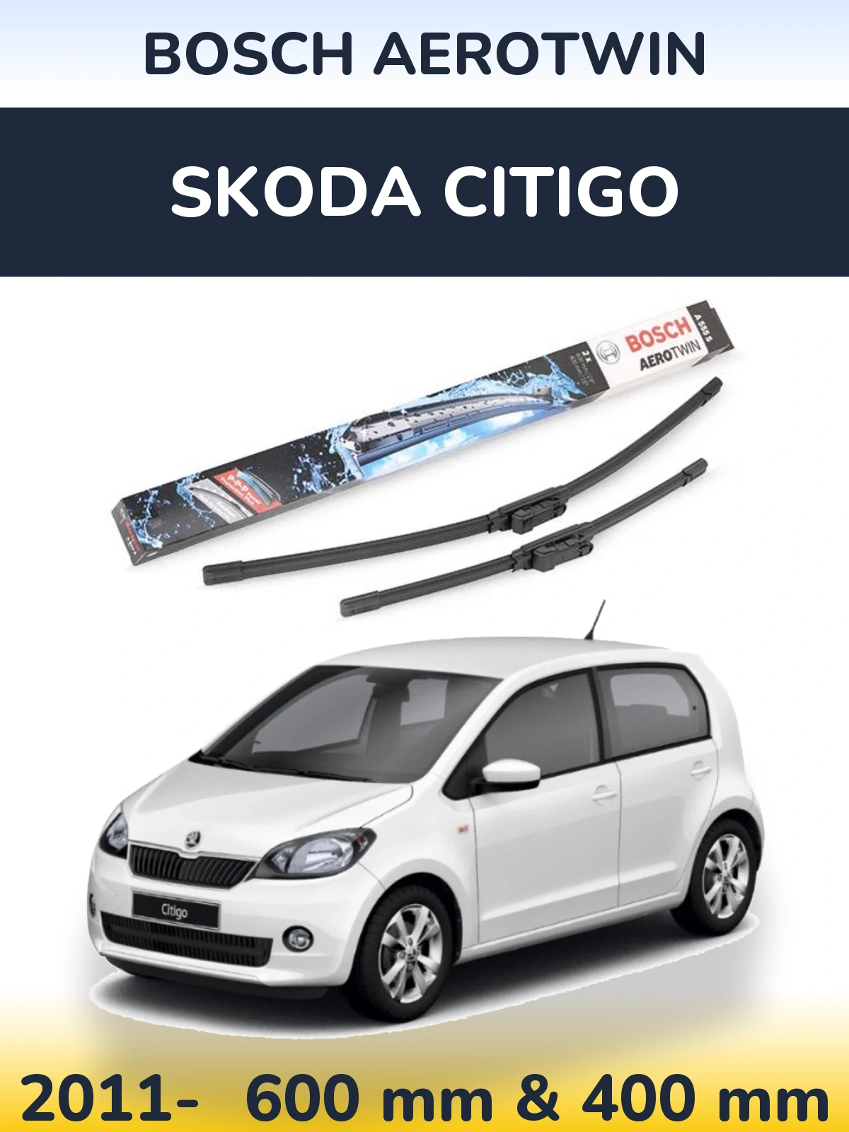 Sada předních stěračů BOSCH AeroTwin 600 a 400 mm pro Skoda Citigo 2011-2026