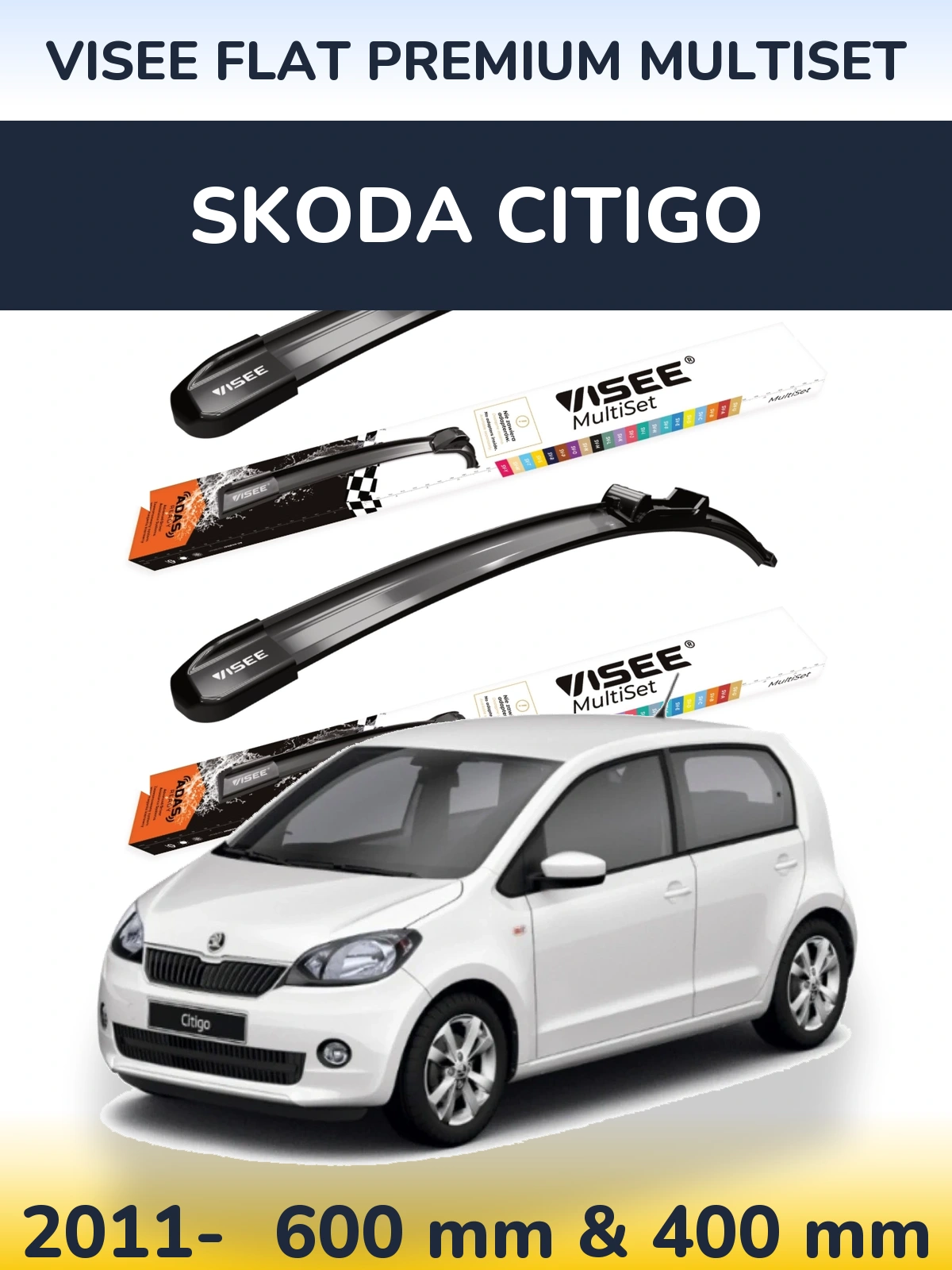 Sada předních stěračů VISEE FLAT PREMIUM MultiSet 600 a 400 mm pro Skoda Citigo 2011-2026