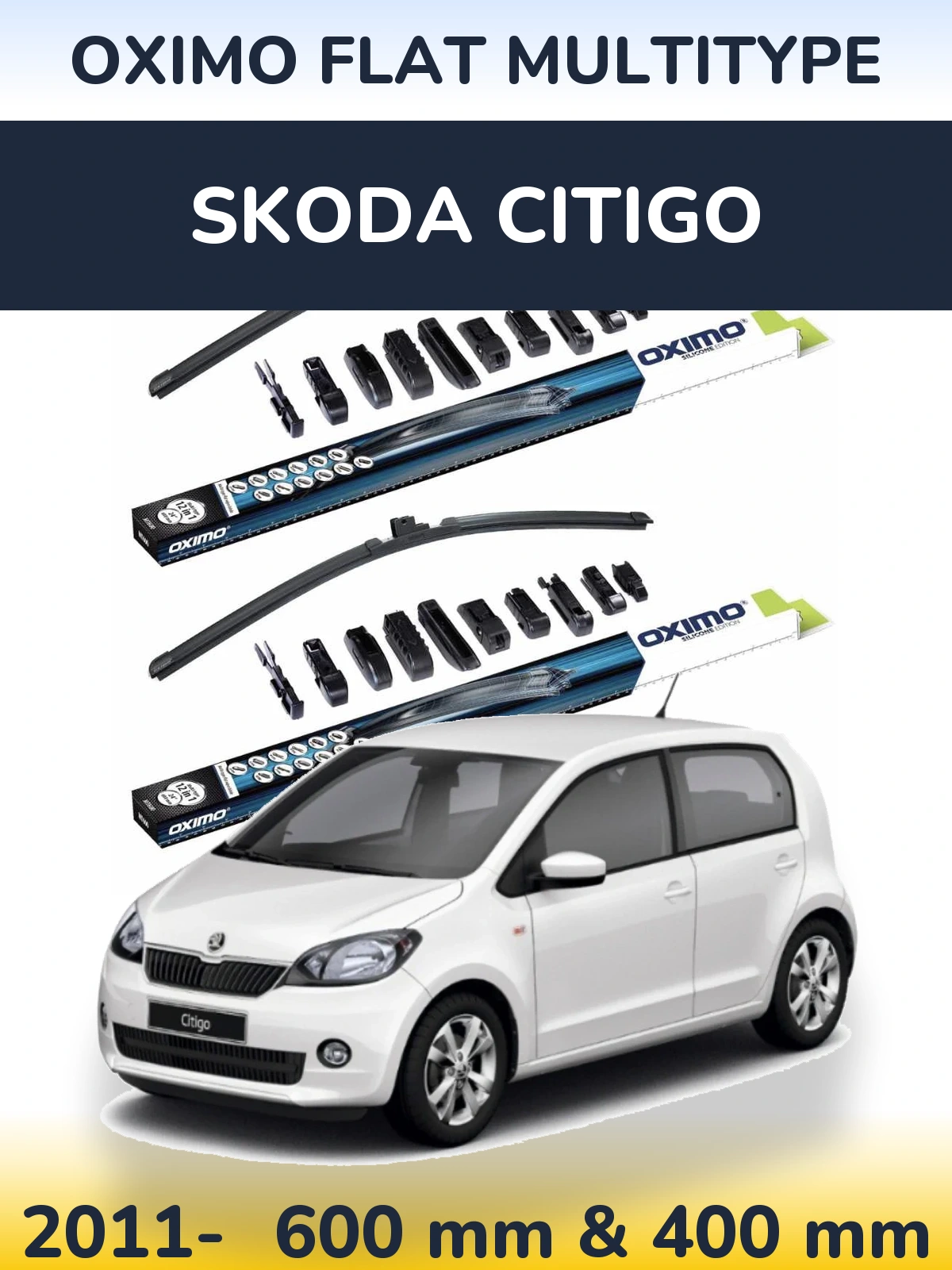Sada předních stěračů Oximo Flat MultiType 600 a 400 mm pro Skoda Citigo 2011-2026