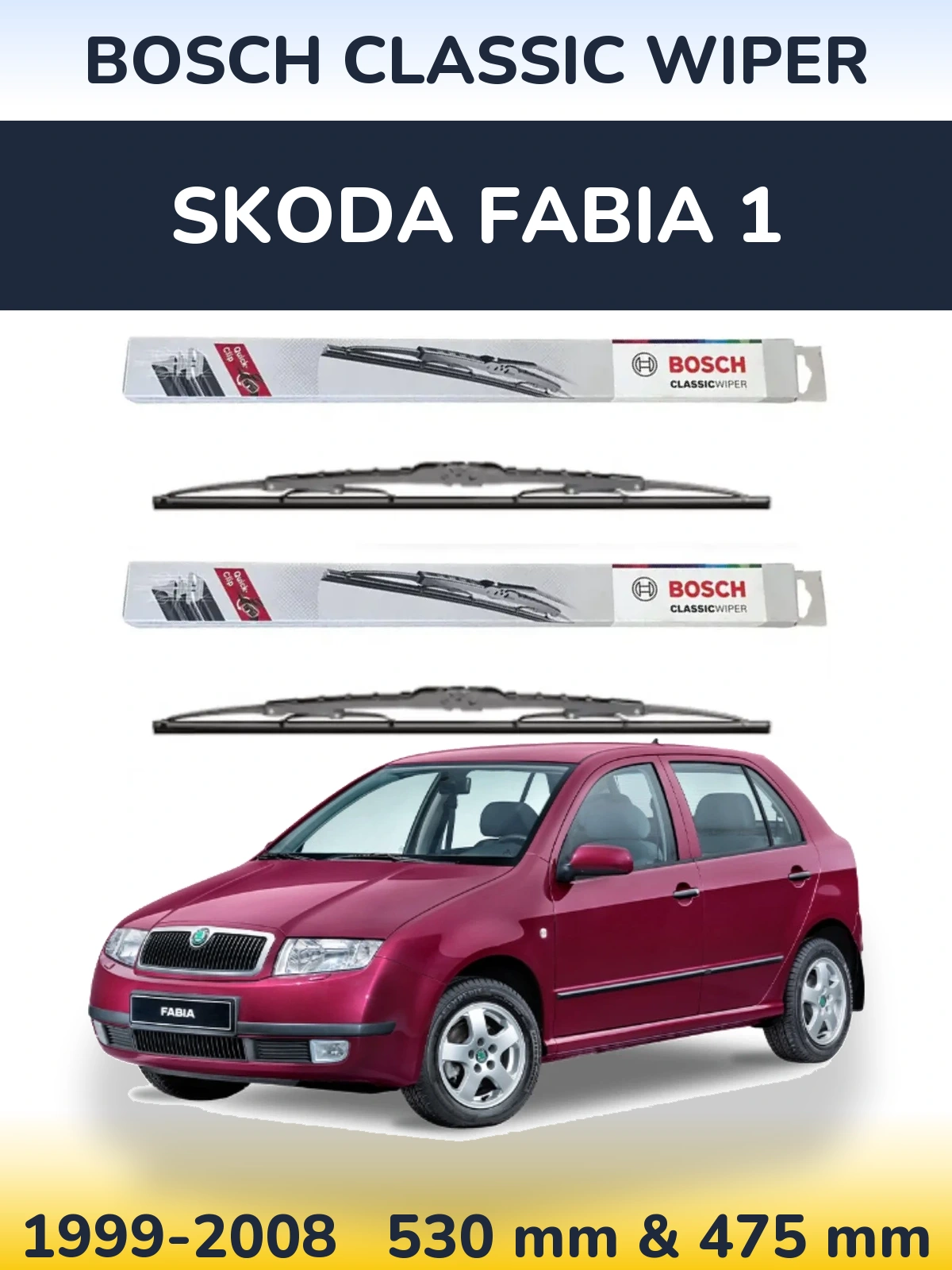 Sada předních stěračů BOSCH Classic Wiper 530 a 475 mm pro Skoda Fabia 1 1999-2008