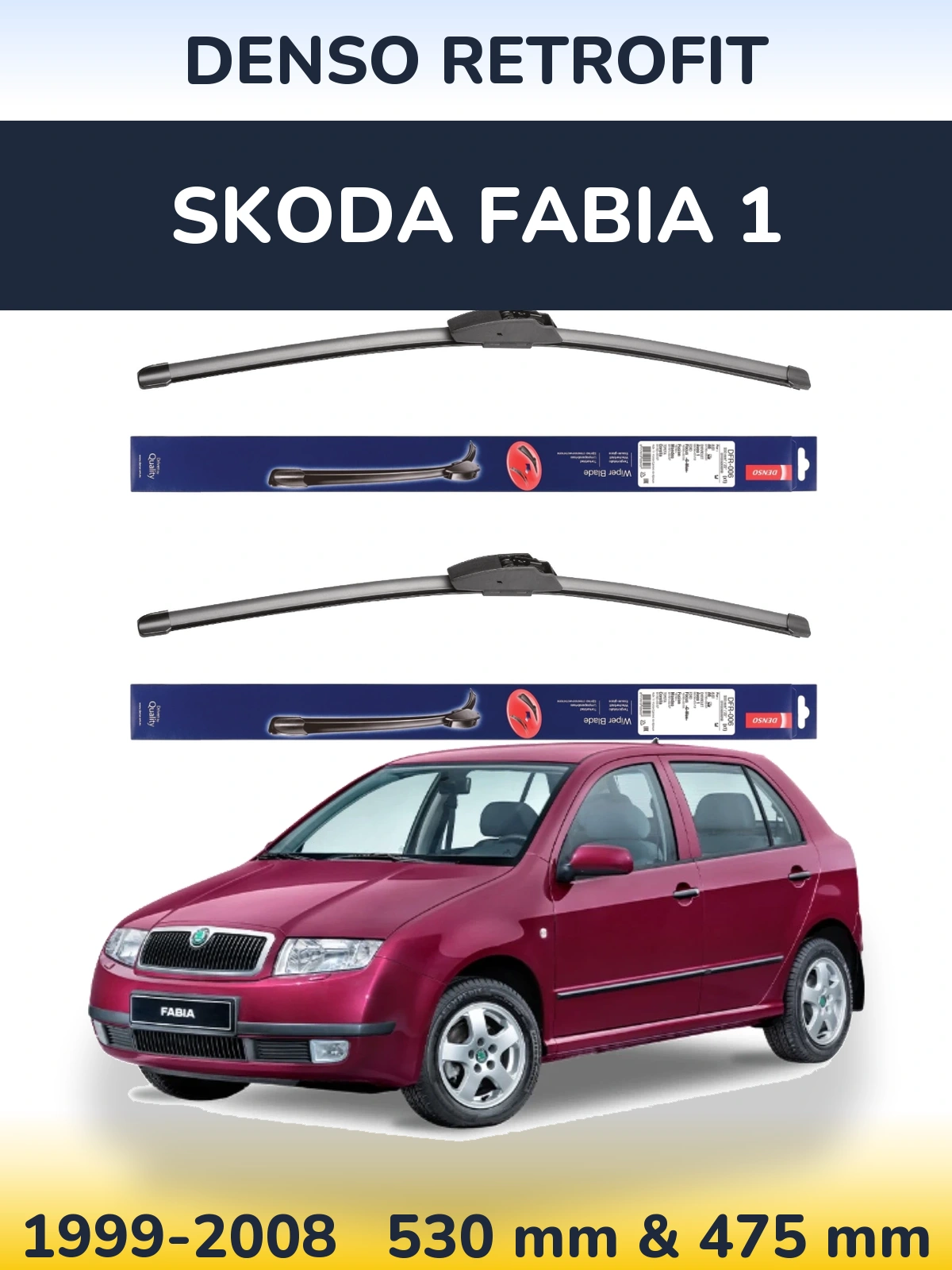 Sada předních stěračů Denso Retrofit 530 a 475 mm pro Skoda Fabia 1 1999-2008