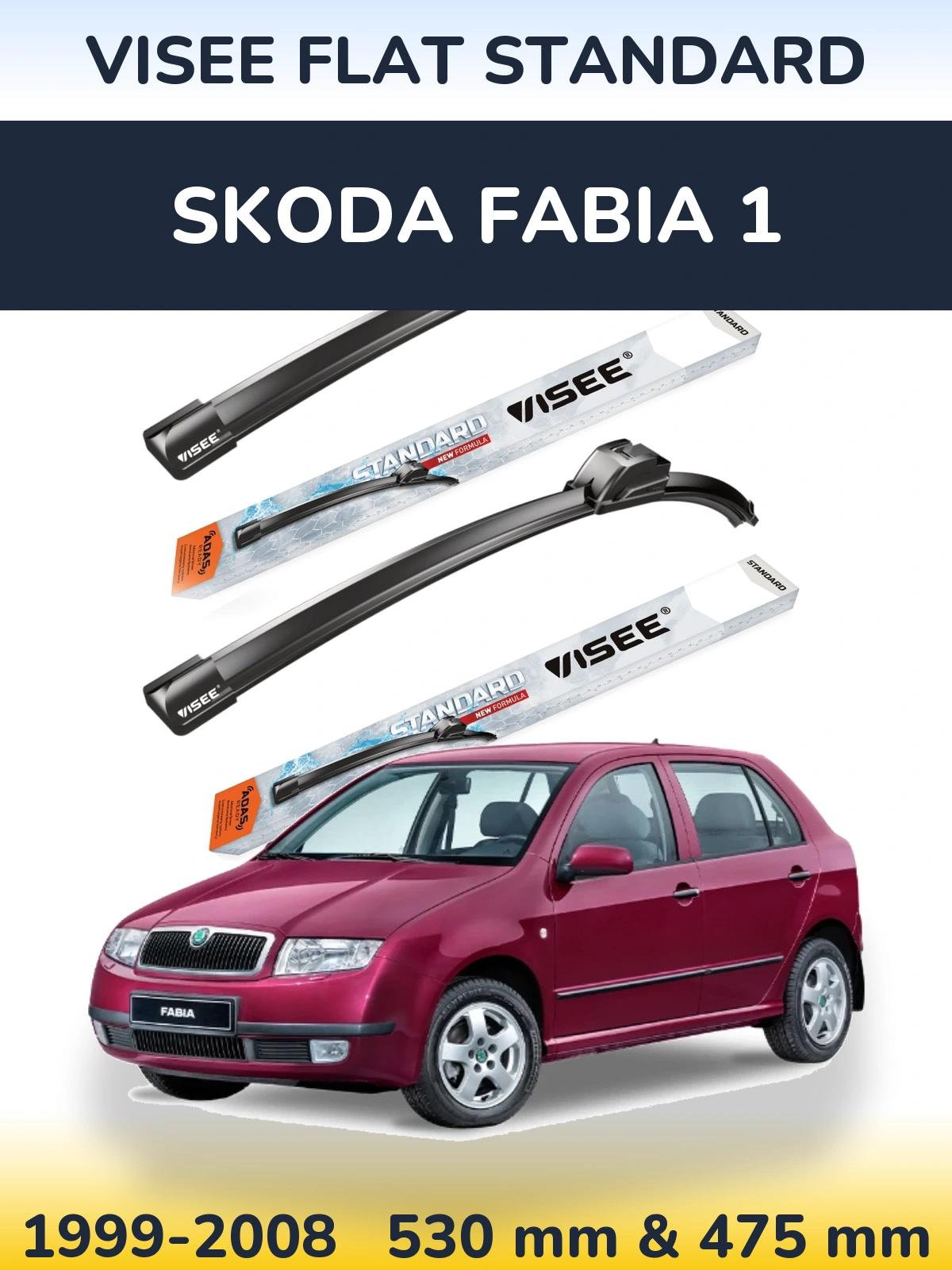 Sada předních stěračů VISEE FLAT STANDARD 530 a 475 mm pro Skoda Fabia 1 1999-2008