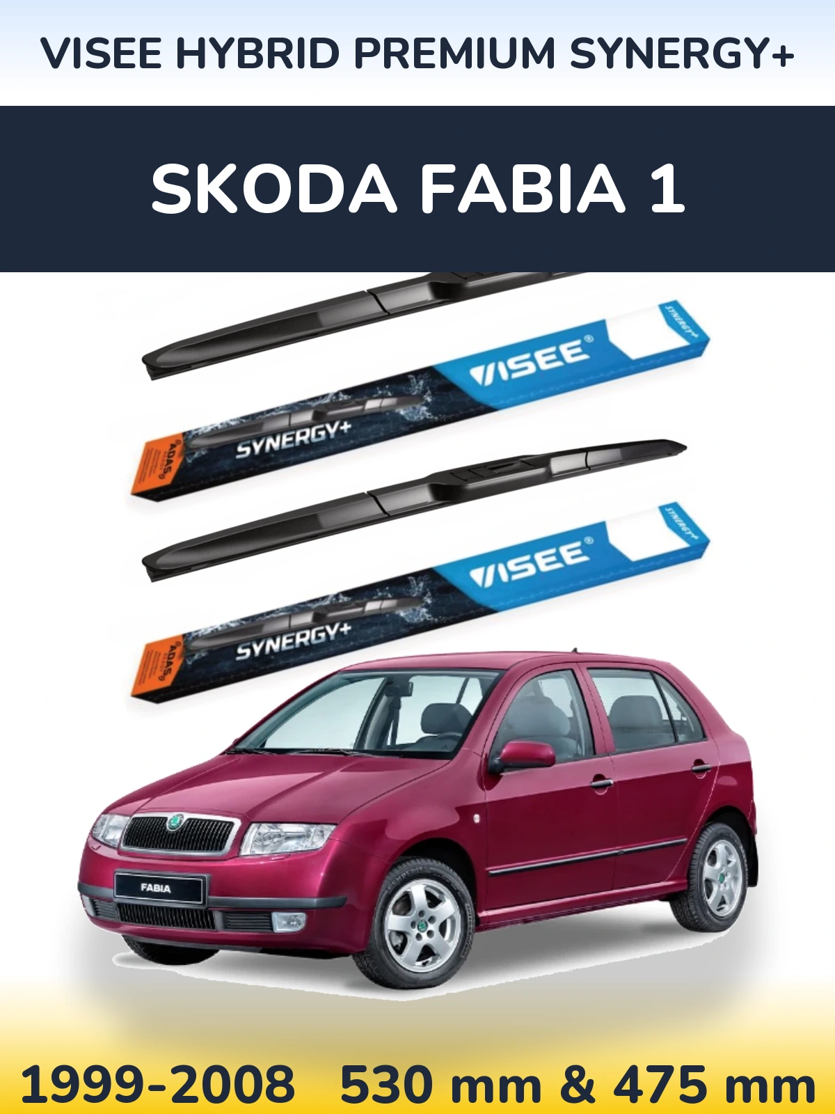 Sada předních stěračů VISEE HYBRID PREMIUM SYNERGY+ 530 a 475 mm pro Skoda Fabia 1 1999-2008
