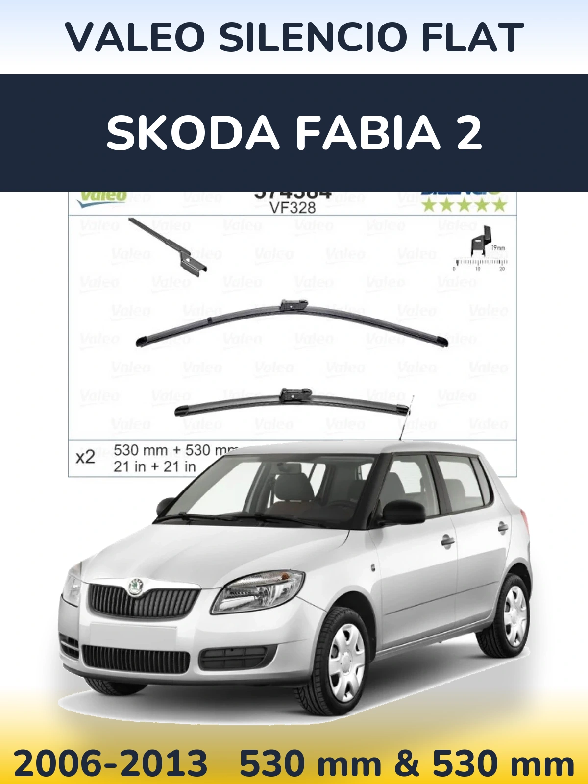 Sada předních stěračů Valeo Silencio Flat 530 a 520 mm pro Skoda Fabia 2 2006-2013