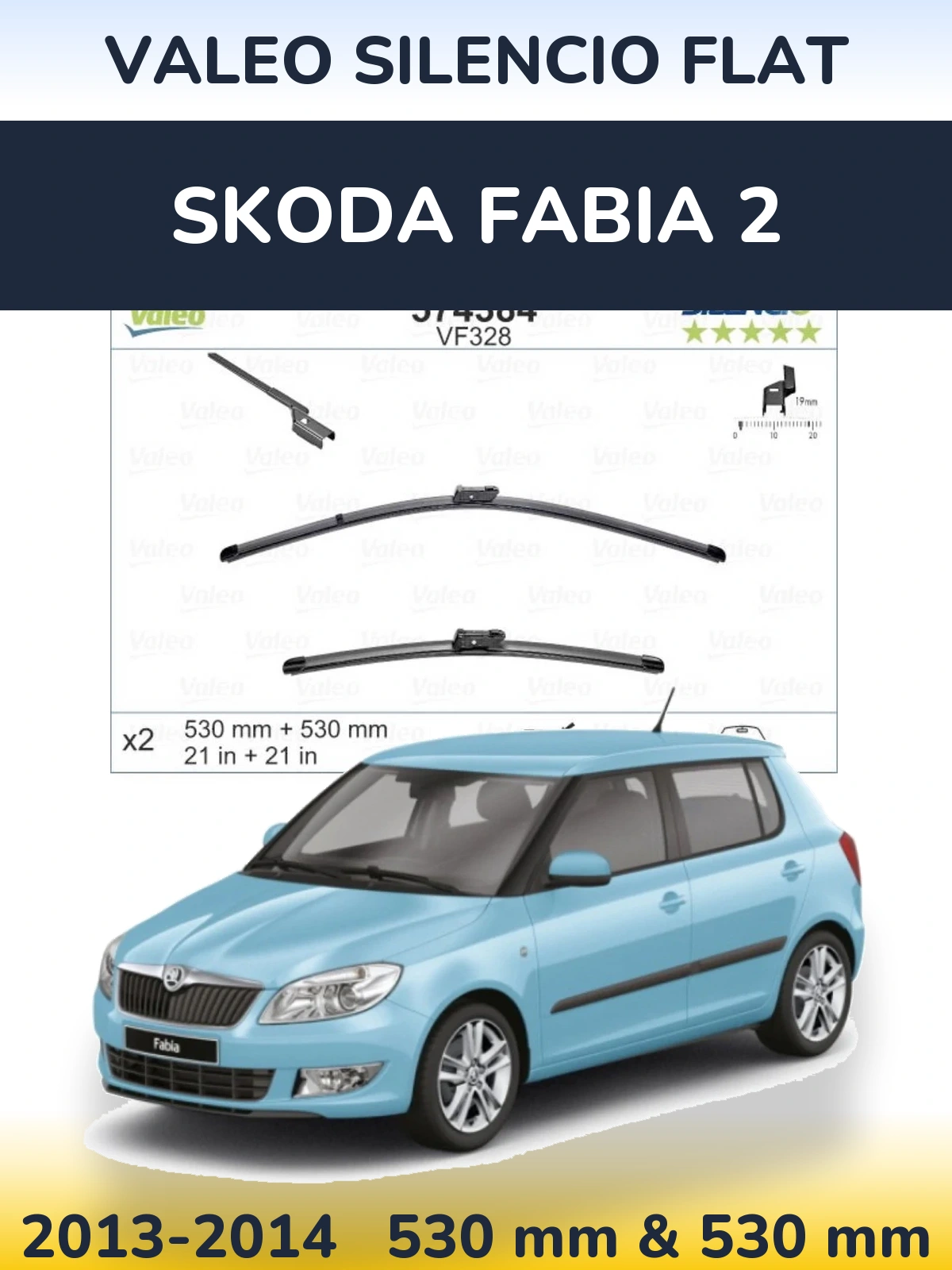 Sada předních stěračů Valeo Silencio Flat 530 a 520 mm pro Skoda Fabia 2 2013-2014