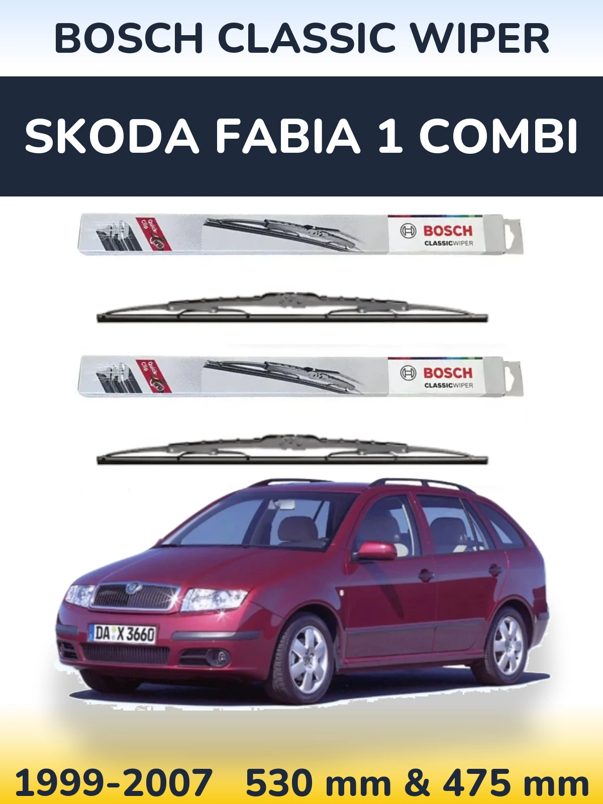 Sada předních stěračů BOSCH Classic Wiper 530 a 475 mm pro Skoda Fabia 1 Combi 1999-2007