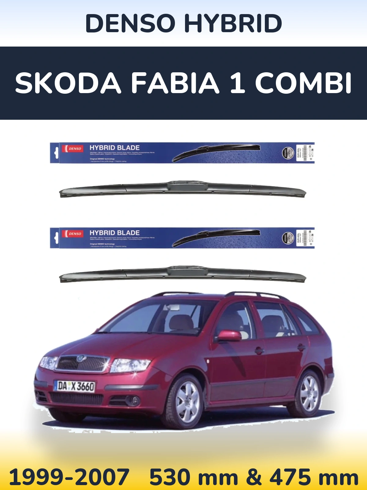 Sada předních stěračů Denso Hybrid 530 a 475 mm pro Skoda Fabia 1 Combi 1999-2007