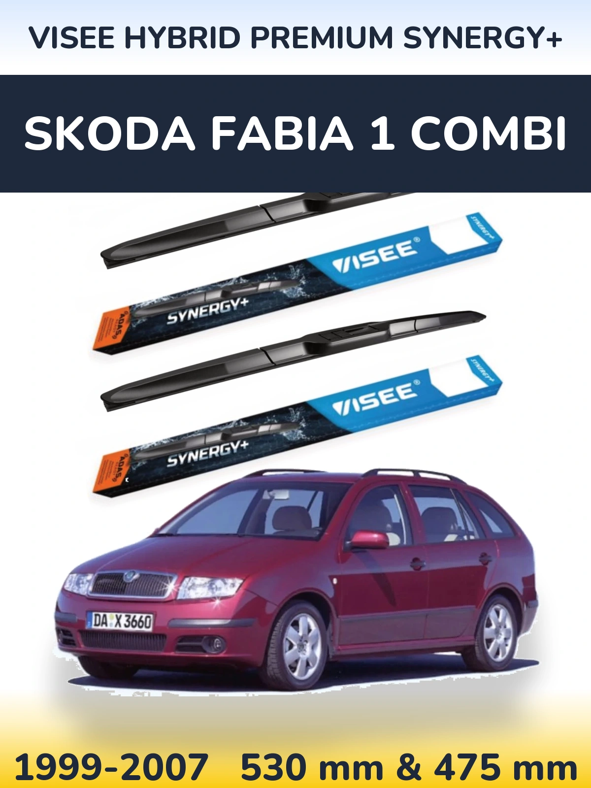 Комплект передніх щіток VISEE HYBRID PREMIUM SYNERGY+ 530 & 475 мм для Skoda Fabia 1 Combi 1999-2007
