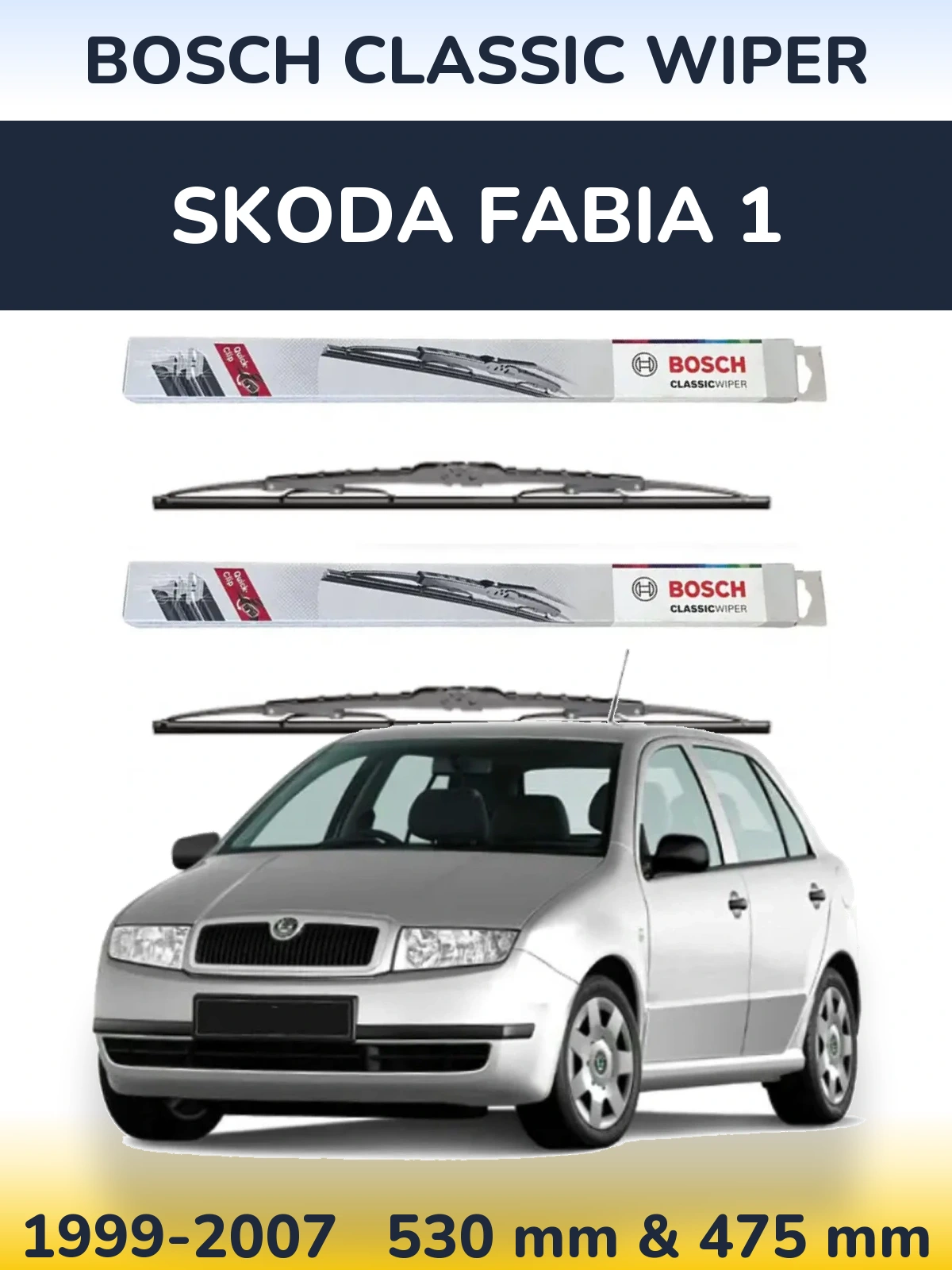 Sada předních stěračů BOSCH Classic Wiper 530 a 475 mm pro Skoda Fabia 1 1999-2007