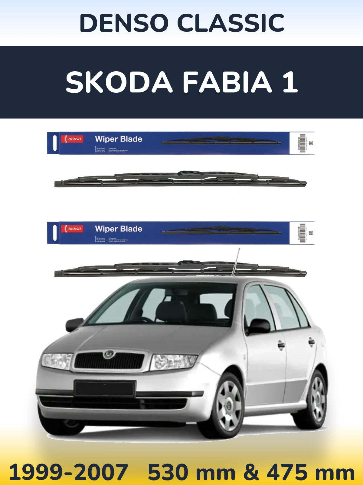 Sada předních stěračů Denso Classic 530 a 475 mm pro Skoda Fabia 1 1999-2007