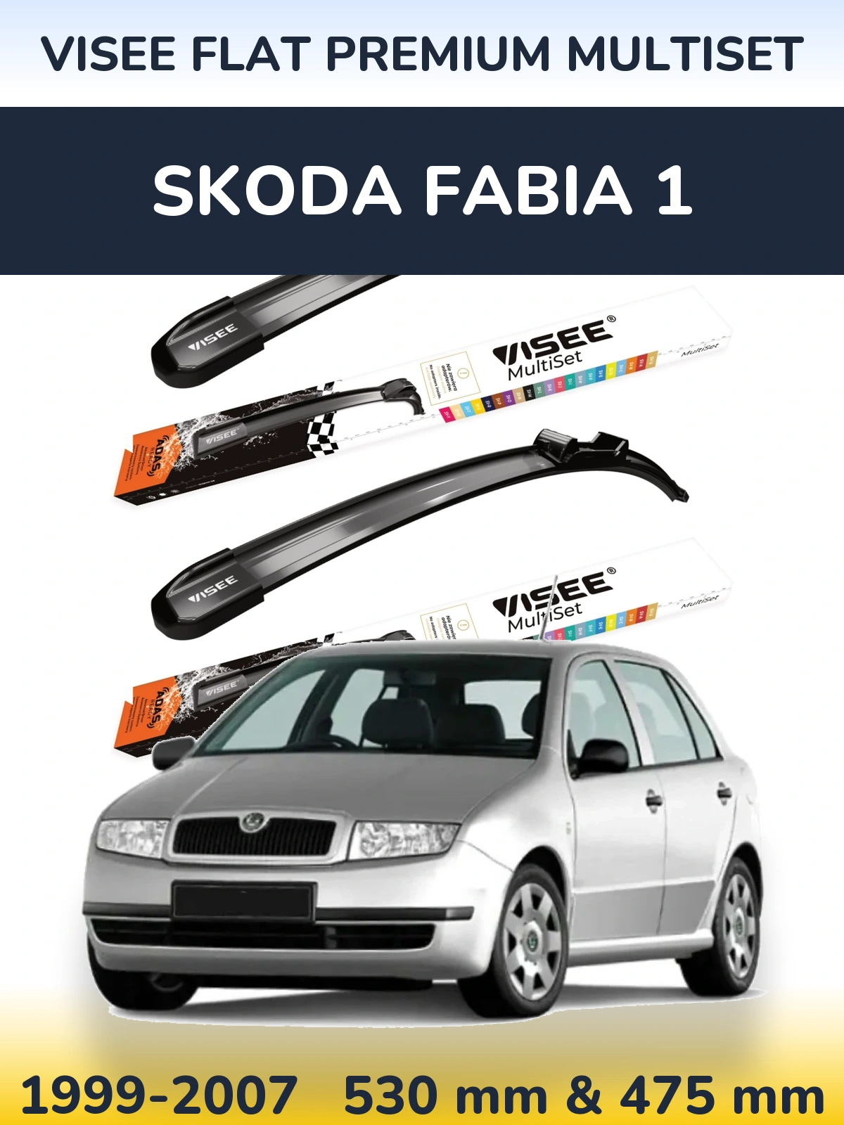 Sada předních stěračů VISEE FLAT PREMIUM MultiSet 530 a 475 mm pro Skoda Fabia 1 1999-2007