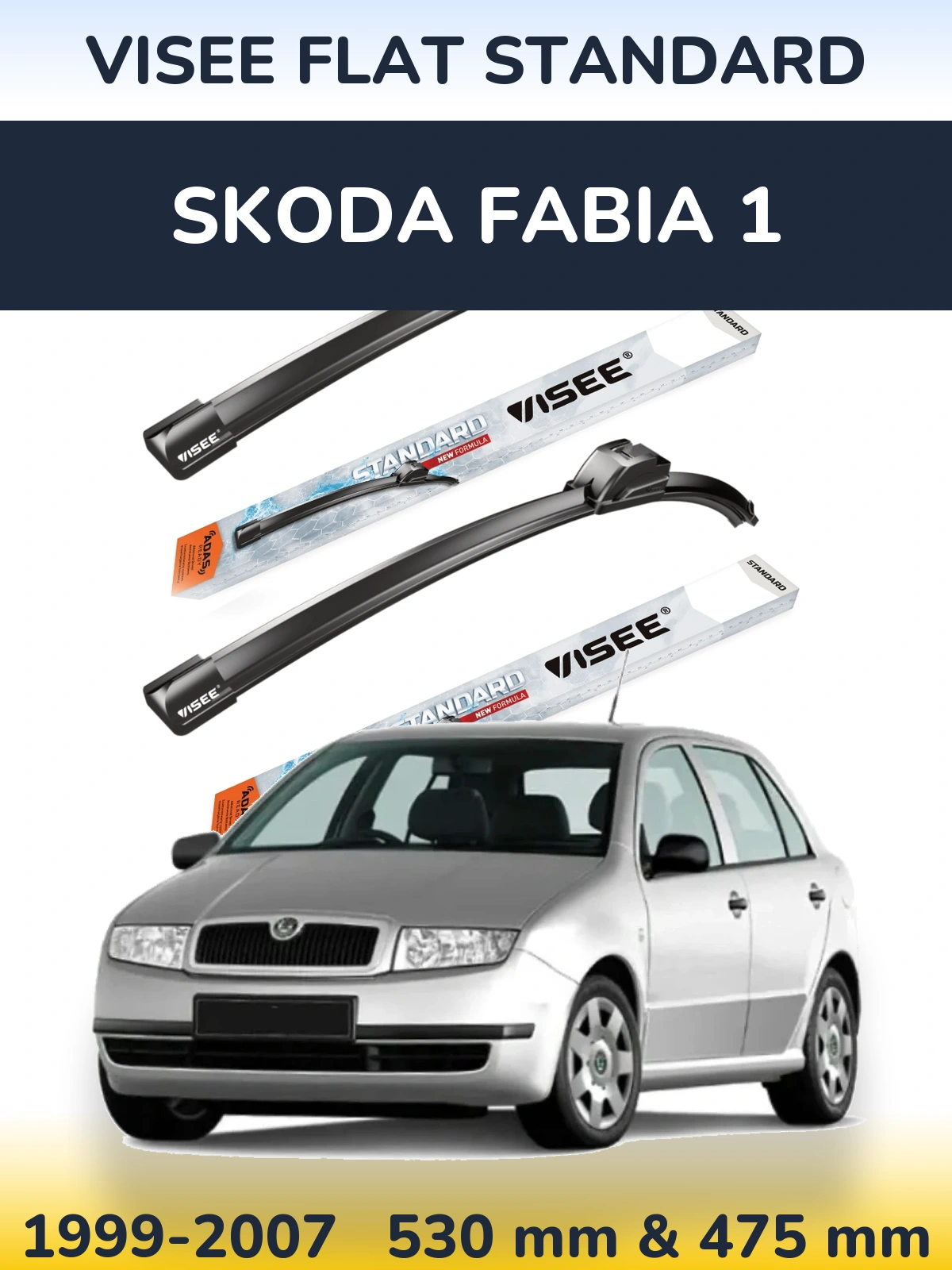 Sada předních stěračů VISEE FLAT STANDARD 530 a 475 mm pro Skoda Fabia 1 1999-2007