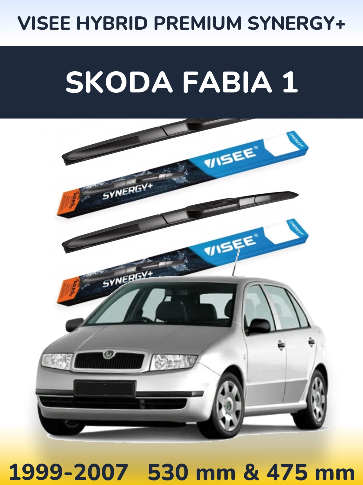 Sada předních stěračů VISEE HYBRID PREMIUM SYNERGY+ 530 a 475 mm pro Skoda Fabia 1 1999-2007