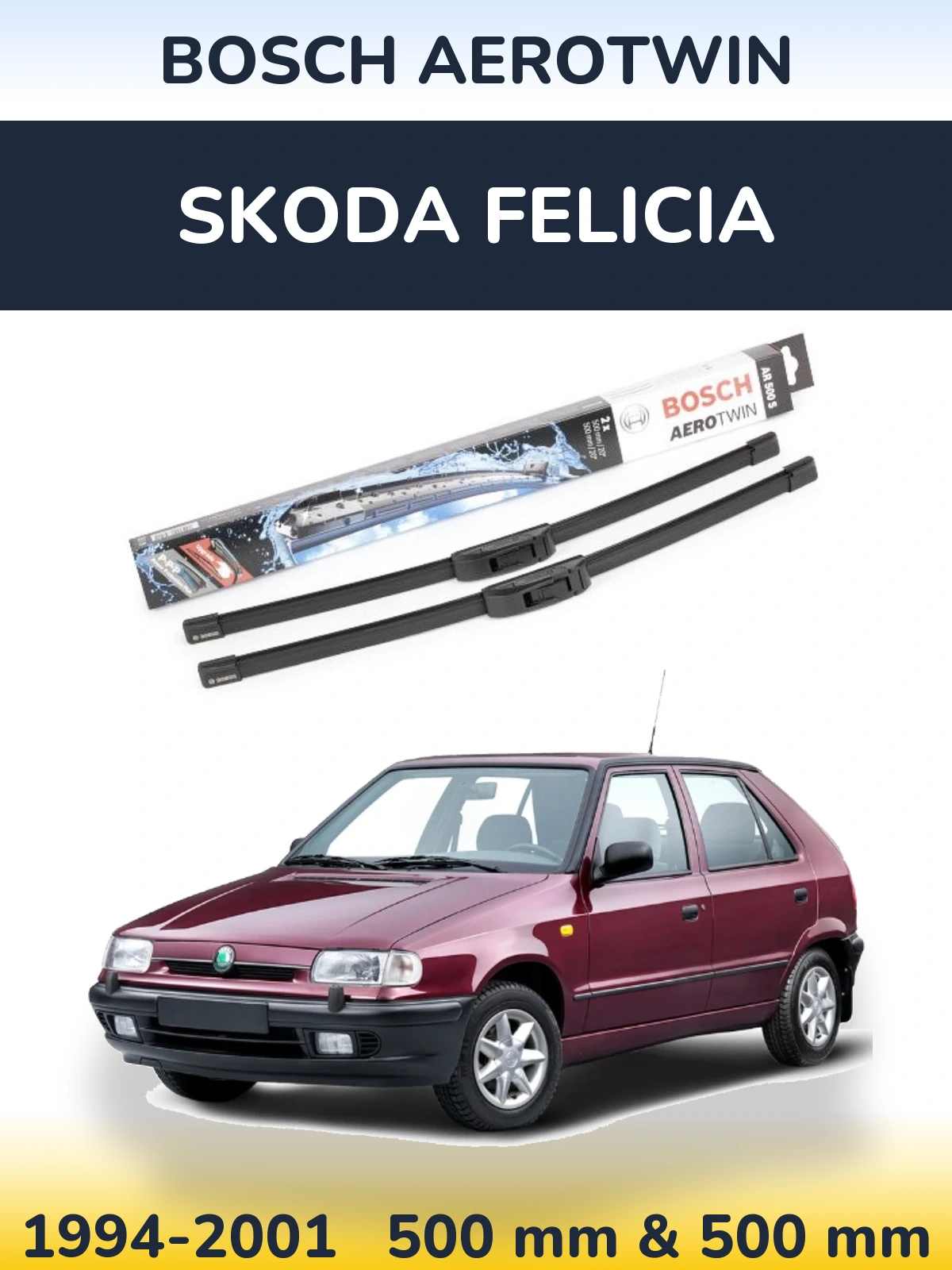 Sada předních stěračů BOSCH AeroTwin 500 a 500 mm pro Skoda Felicia 1994-2001