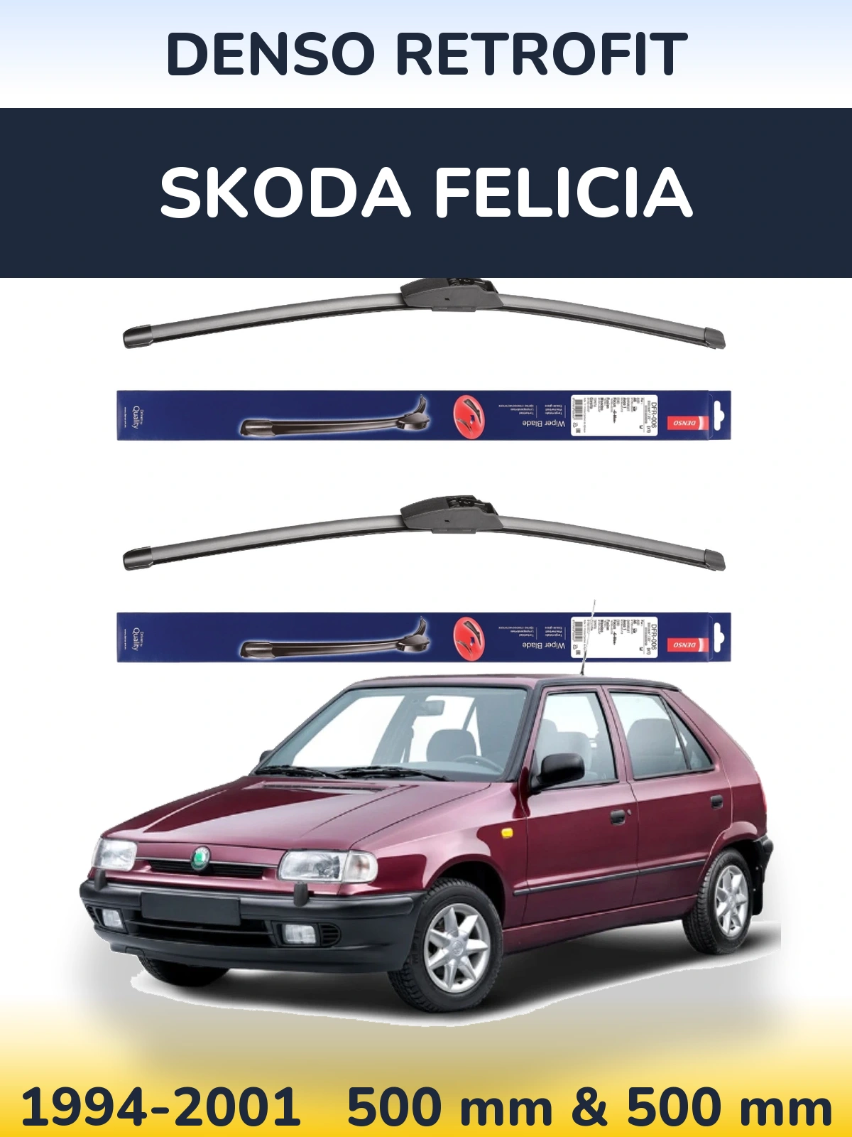 Sada předních stěračů Denso Retrofit 500 a 500 mm pro Skoda Felicia 1994-2001
