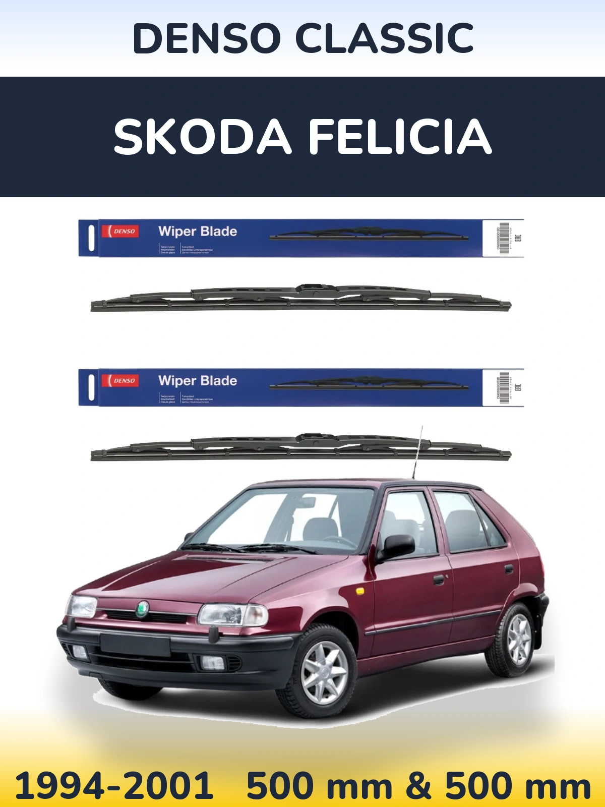 Sada předních stěračů Denso Classic 500 a 500 mm pro Skoda Felicia 1994-2001
