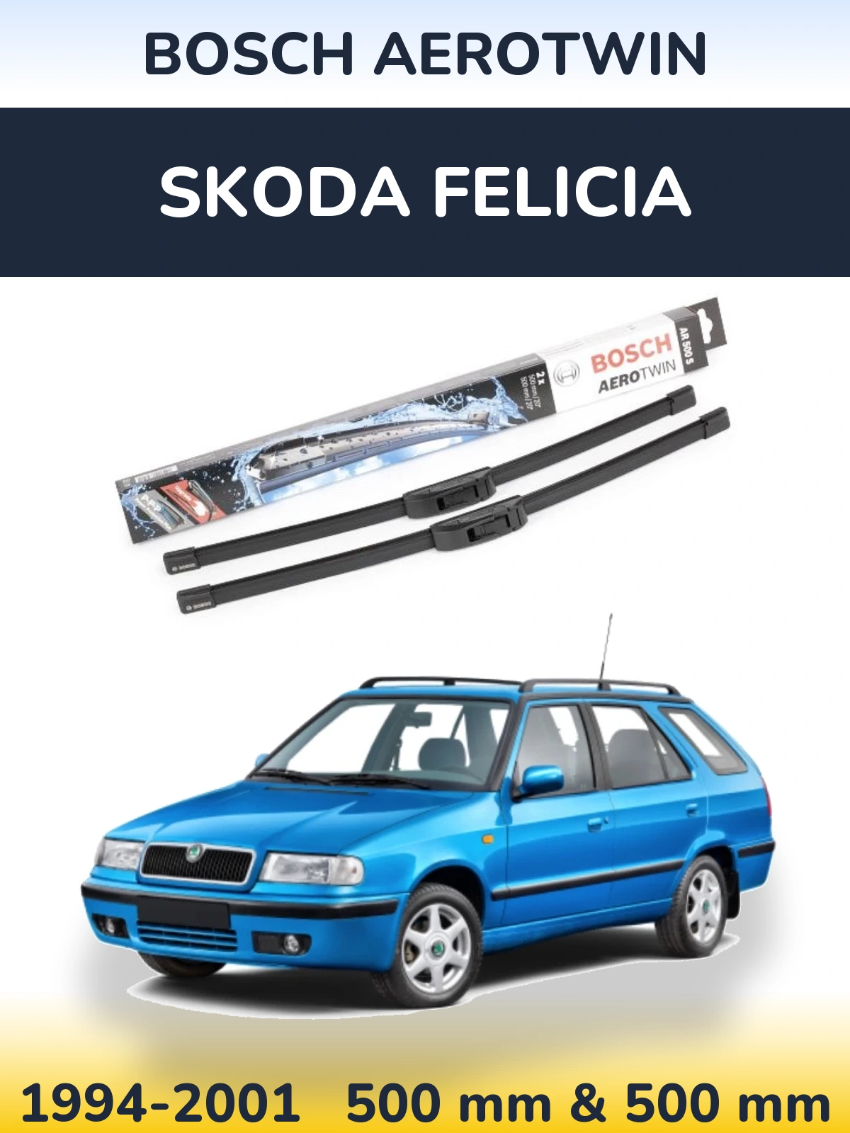 Sada předních stěračů BOSCH AeroTwin 500 a 500 mm pro Skoda Felicia 1994-2001