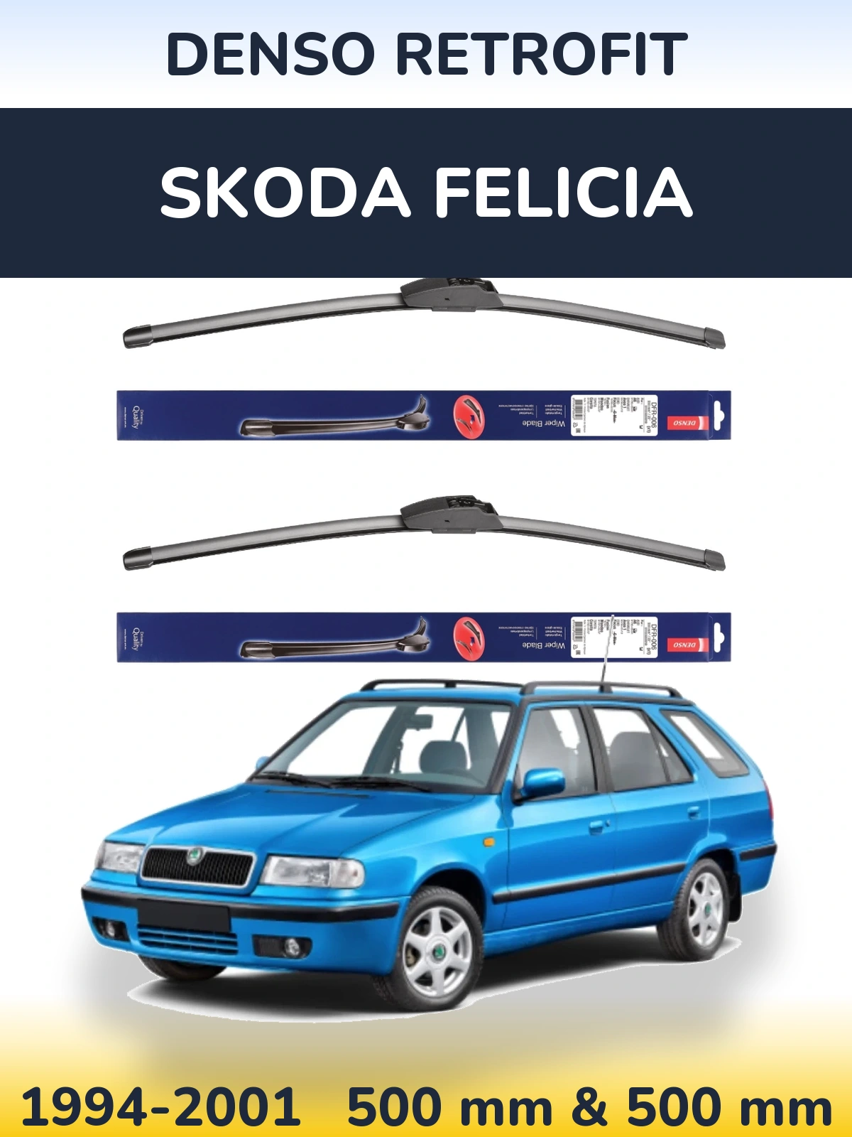 Sada předních stěračů Denso Retrofit 500 a 500 mm pro Skoda Felicia 1994-2001