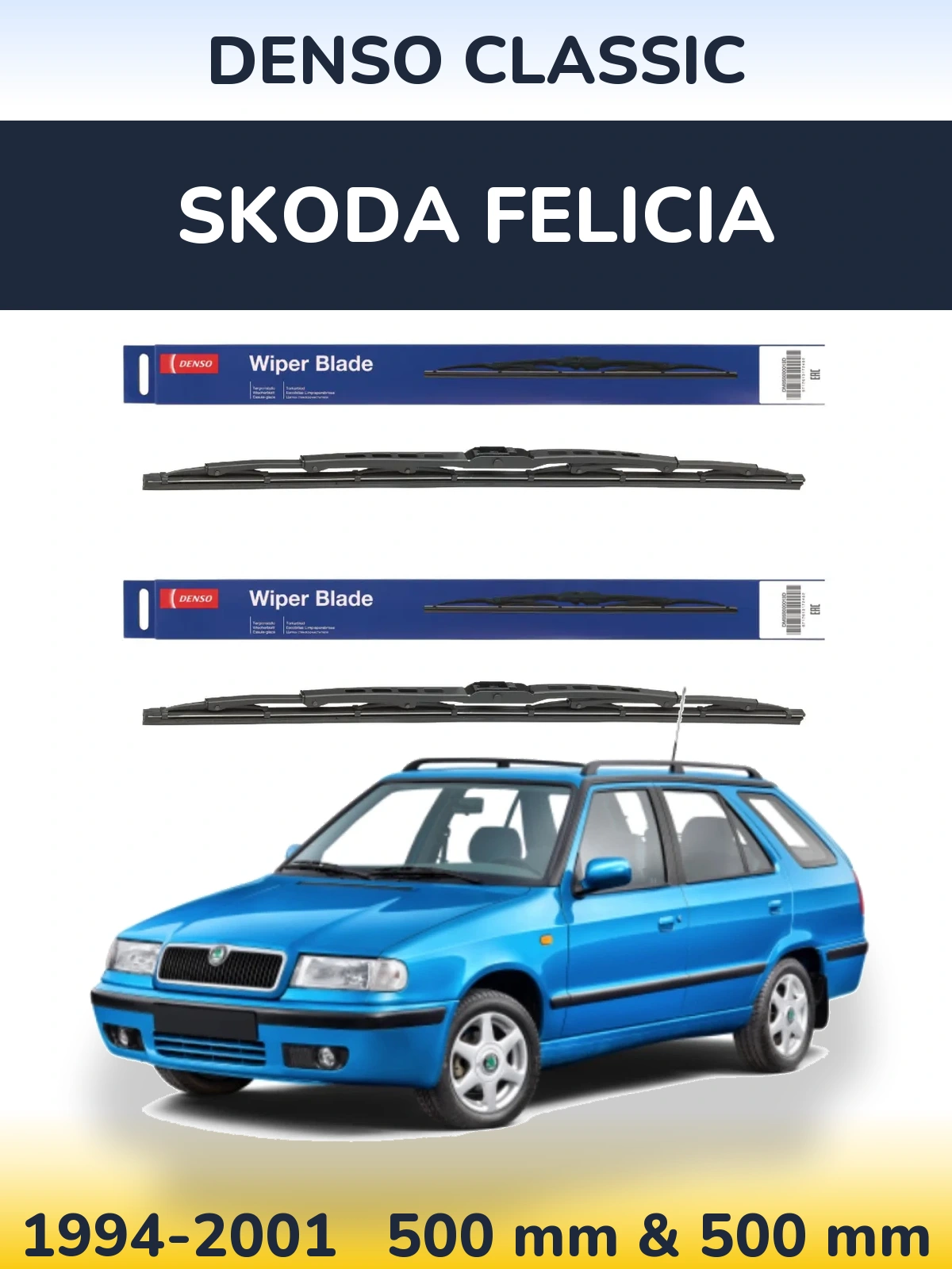 Sada předních stěračů Denso Classic 500 a 500 mm pro Skoda Felicia 1994-2001