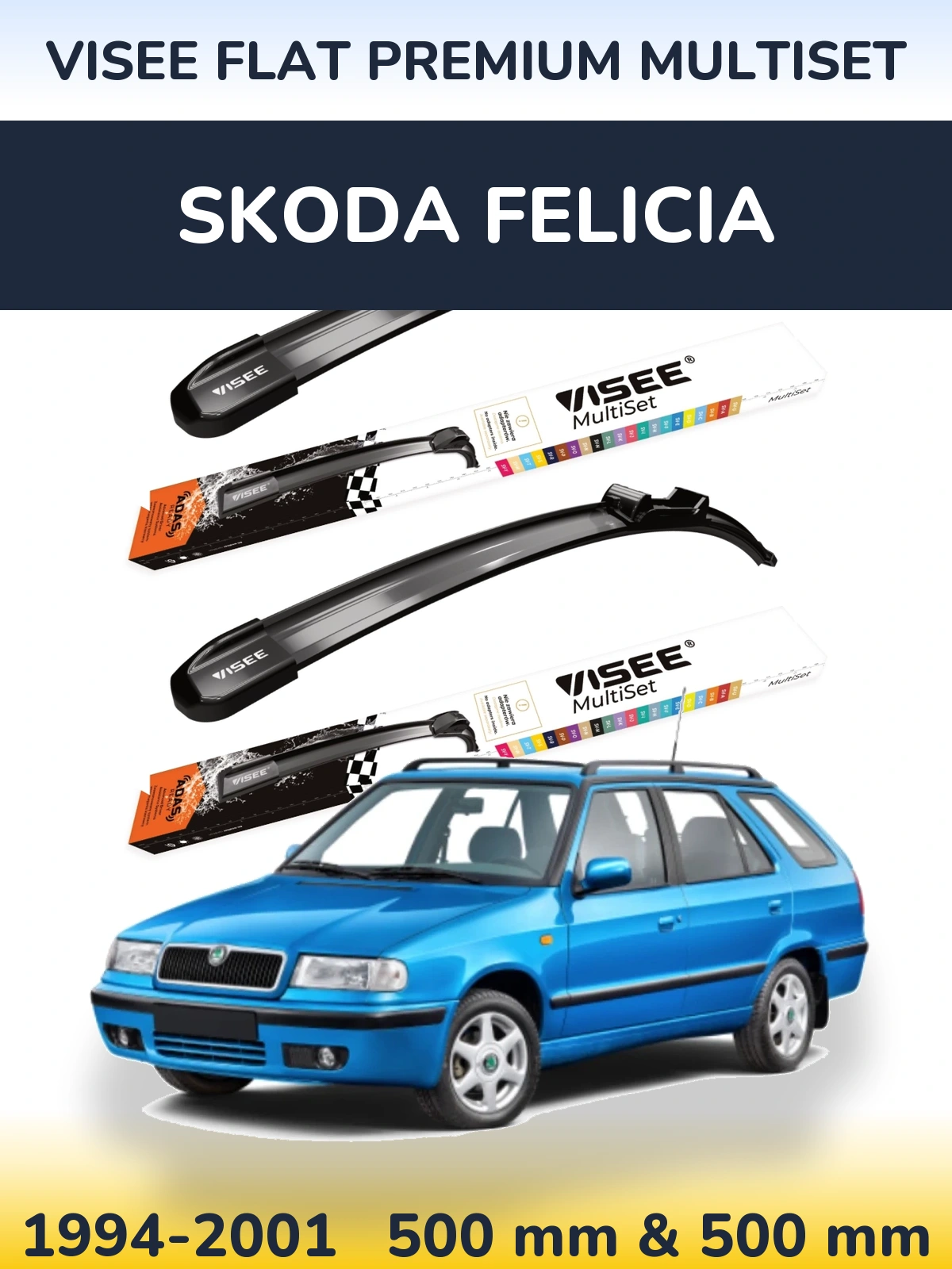 Sada předních stěračů VISEE FLAT PREMIUM MultiSet 500 a 500 mm pro Skoda Felicia 1994-2001