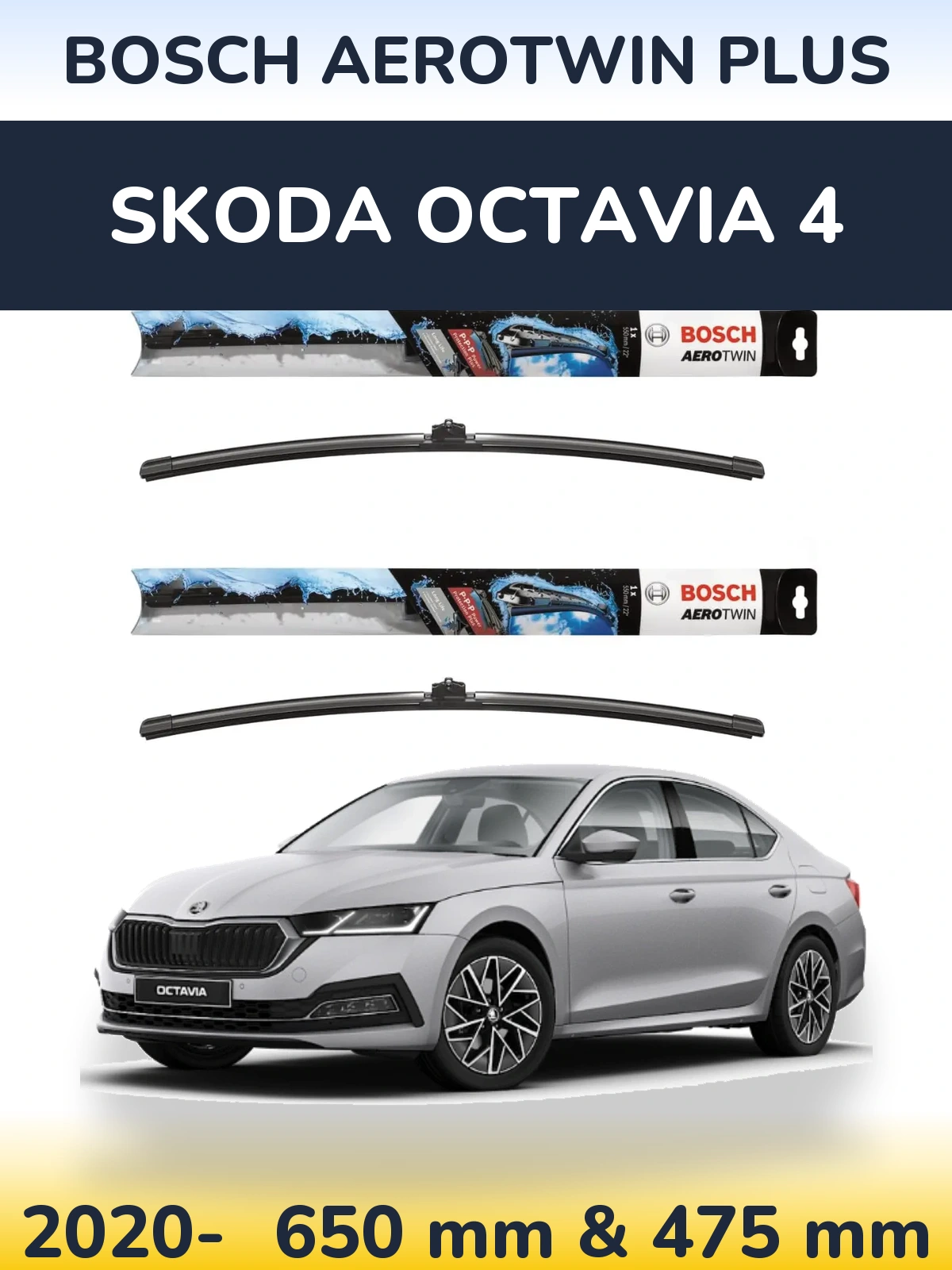 Sada předních stěračů BOSCH AeroTwin Plus 650 a 475 mm pro Skoda Octavia 4 2020-2026