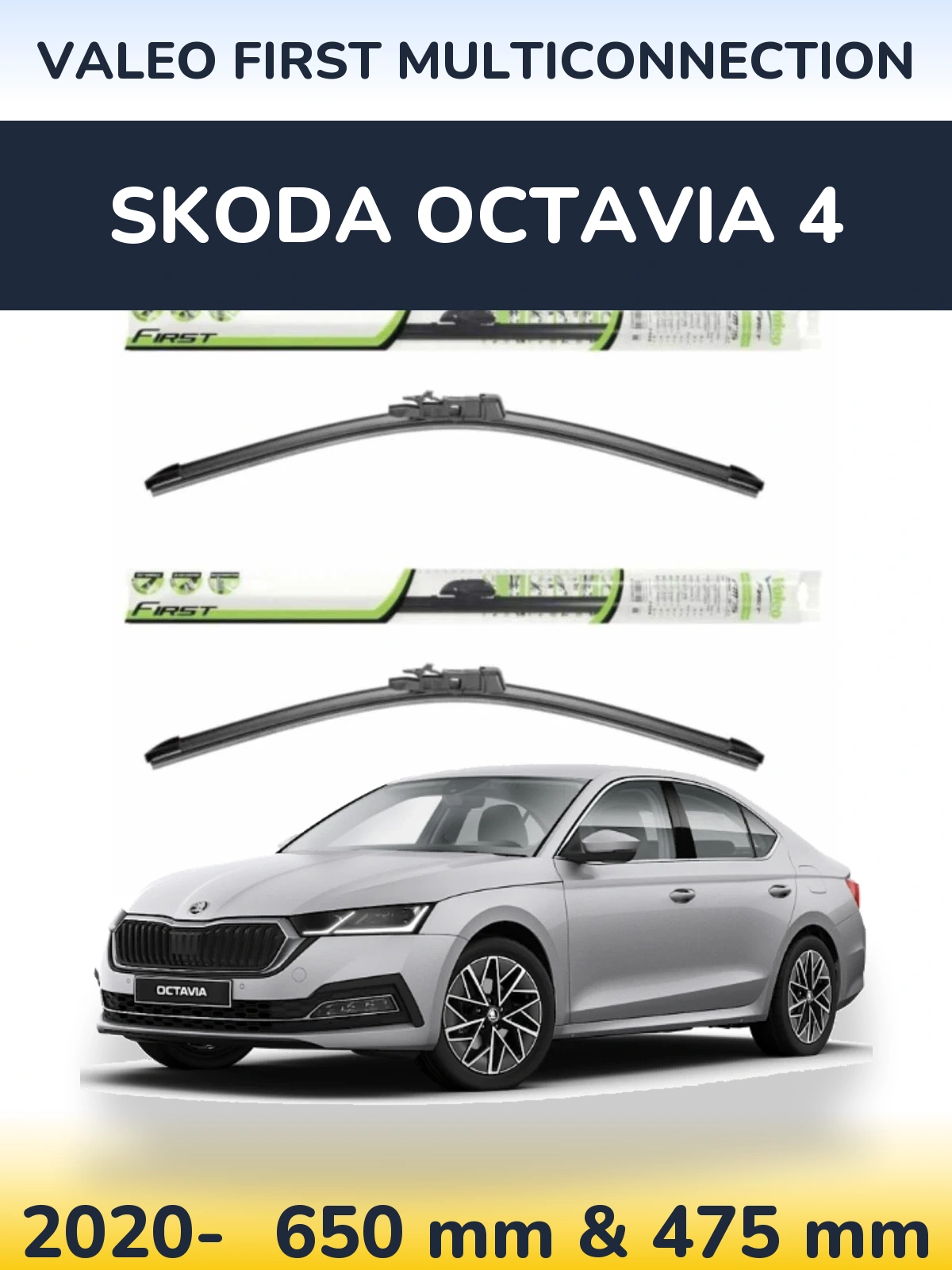 Sada předních stěračů Valeo First MultiConnection 650 a 475 mm pro Skoda Octavia 4 2020-2026
