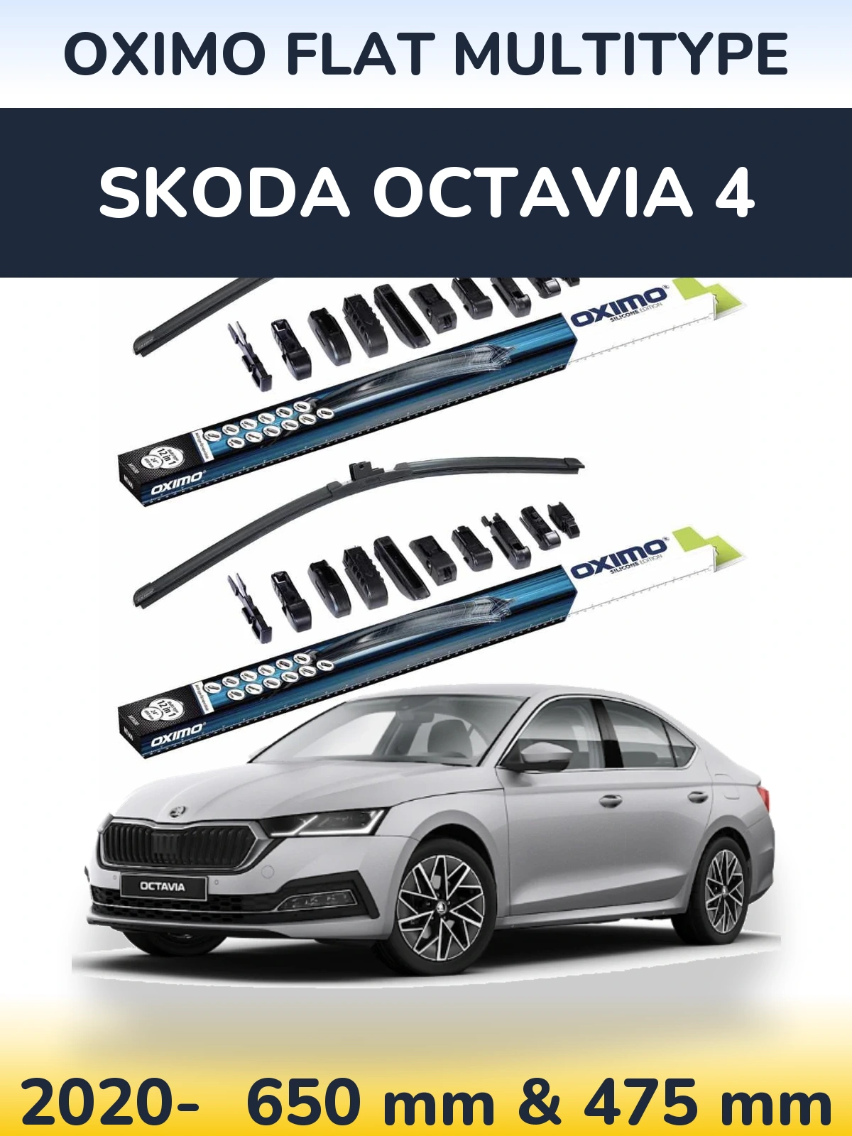 Sada předních stěračů Oximo Flat MultiType 650 a 475 mm pro Skoda Octavia 4 2020-2026