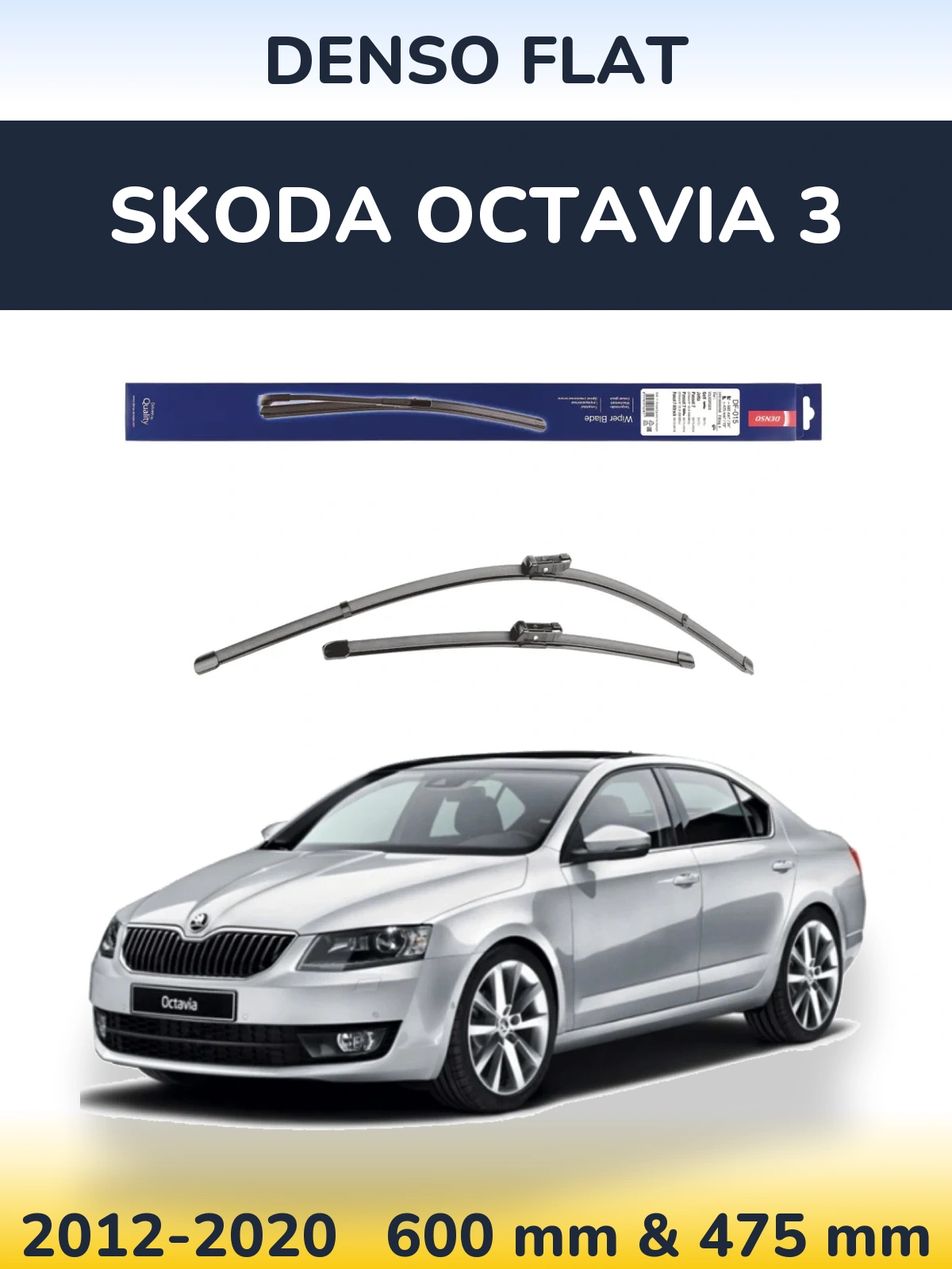 Sada předních stěračů Denso Flat 600 a 475 mm pro Skoda Octavia 3 2012-2020