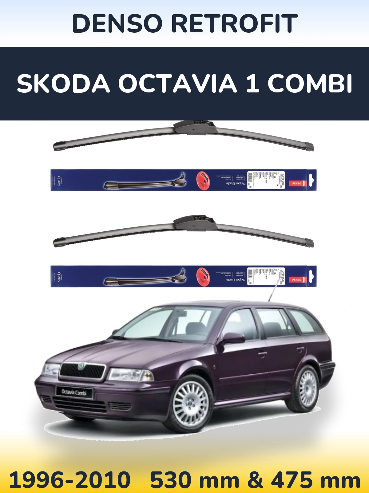 Sada předních stěračů Denso Retrofit 530 a 475 mm pro Skoda Octavia 1 Combi 1996-2010