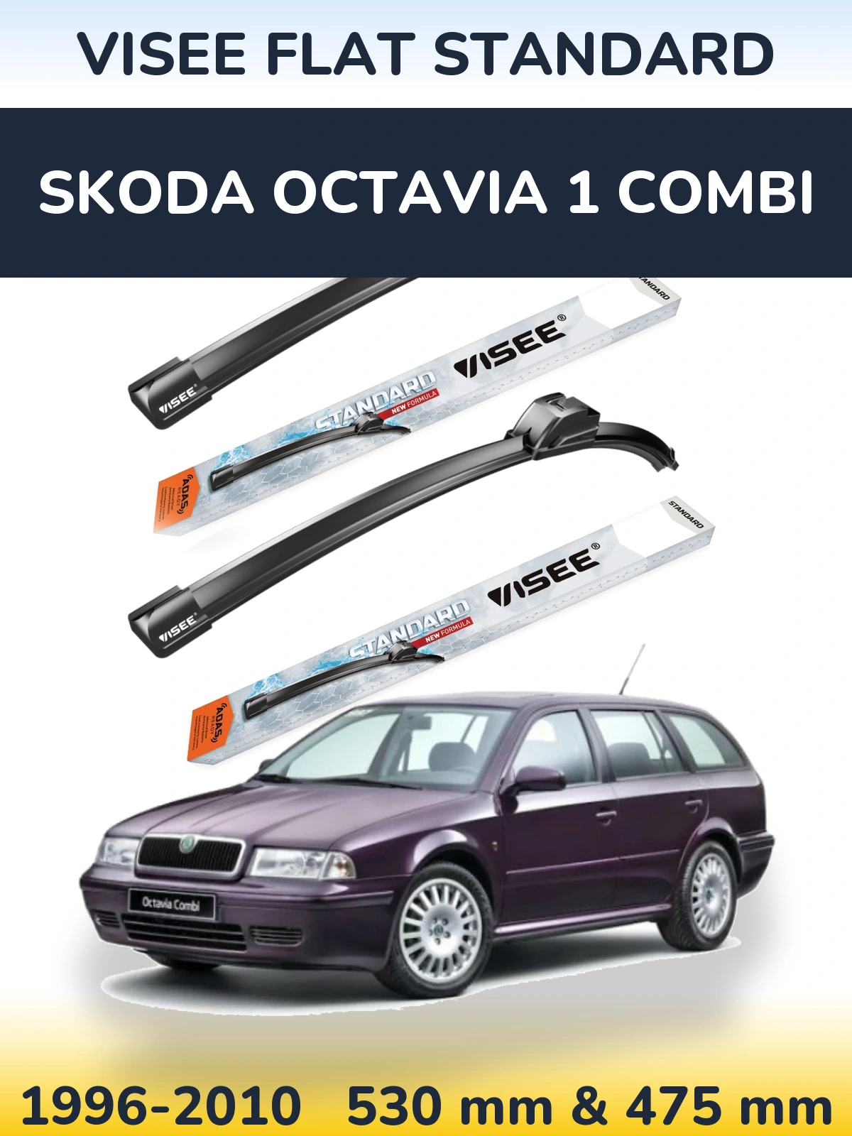 Sada předních stěračů VISEE FLAT STANDARD 530 a 475 mm pro Skoda Octavia 1 Combi 1996-2010