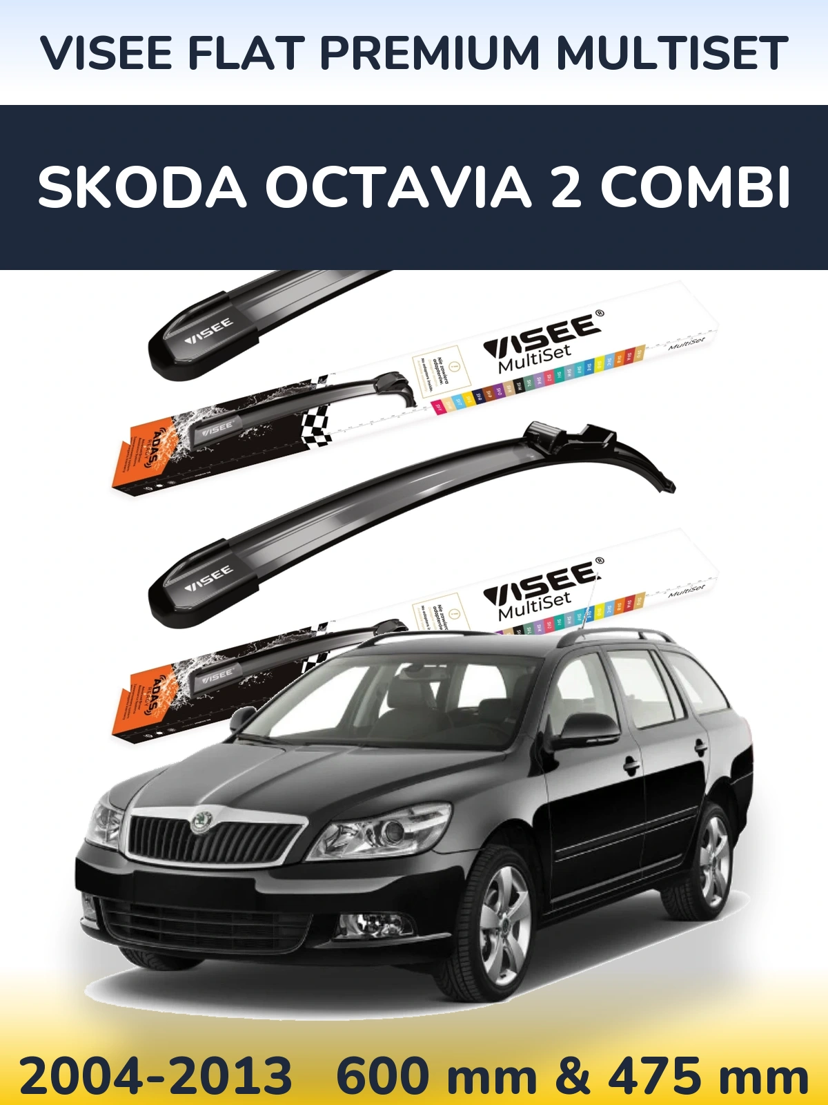 Sada předních stěračů VISEE FLAT PREMIUM MultiSet 600 a 475 mm pro Skoda Octavia 2 Combi 2004-2013