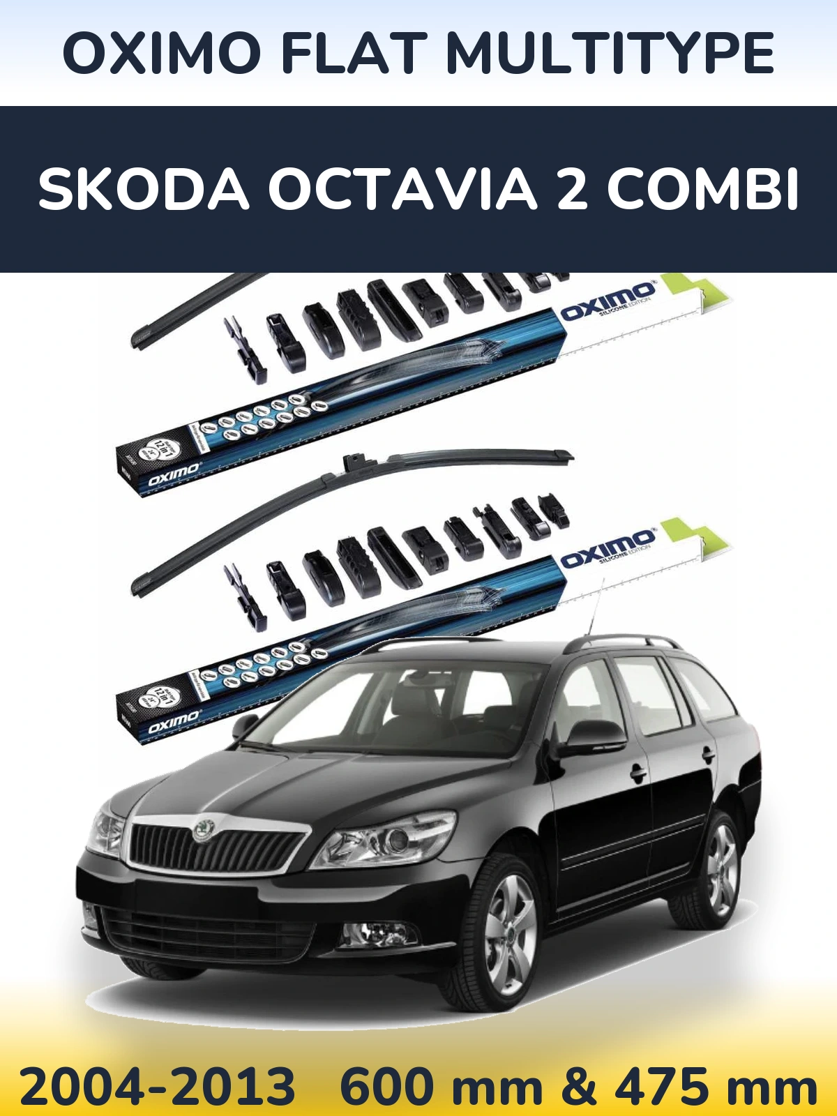 Sada předních stěračů Oximo Flat MultiType 600 a 475 mm pro Skoda Octavia 2 Combi 2004-2013