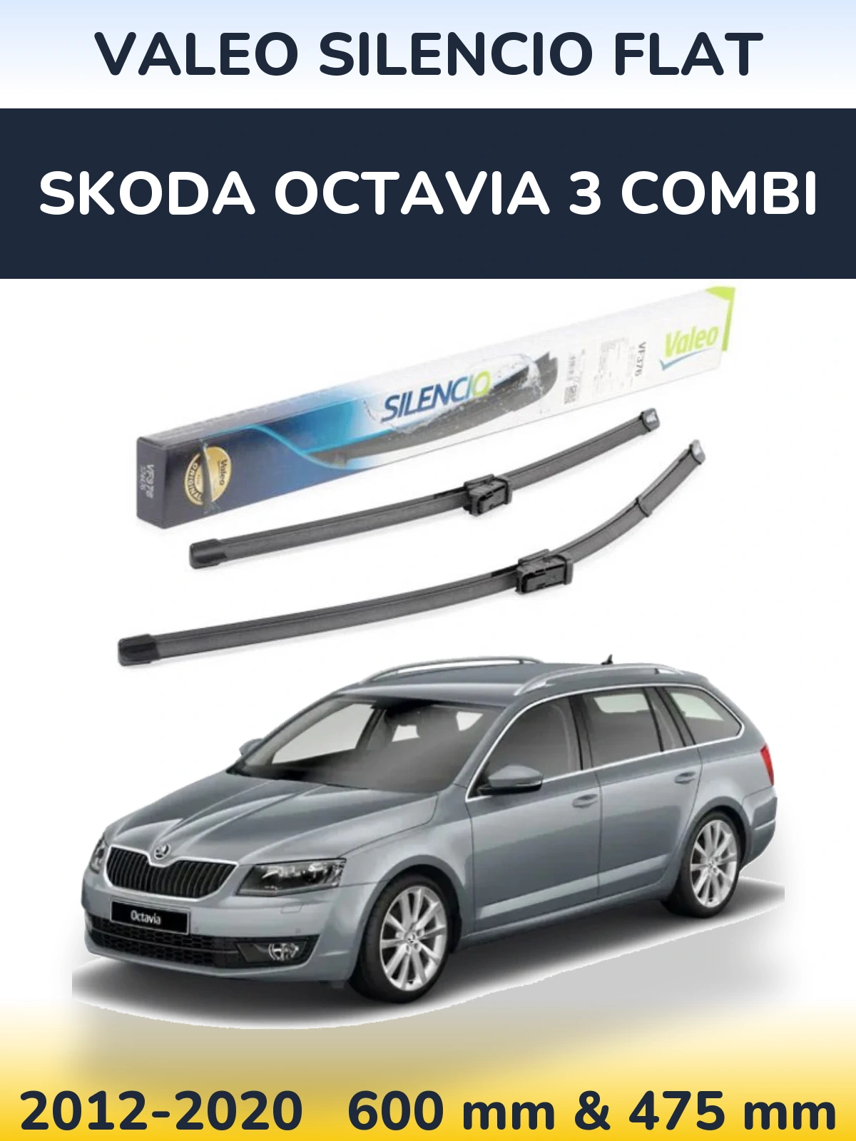 Sada předních stěračů Valeo Silencio Flat 600 a 475 mm pro Skoda Octavia 3 Combi 2012-2020