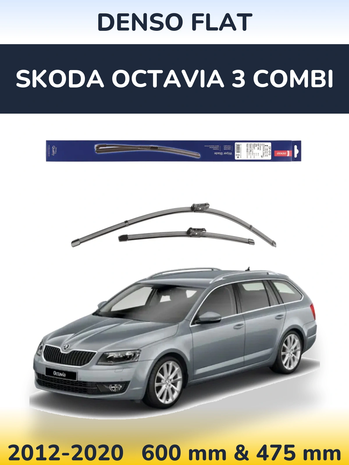Sada předních stěračů Denso Flat 600 a 475 mm pro Skoda Octavia 3 Combi 2012-2020