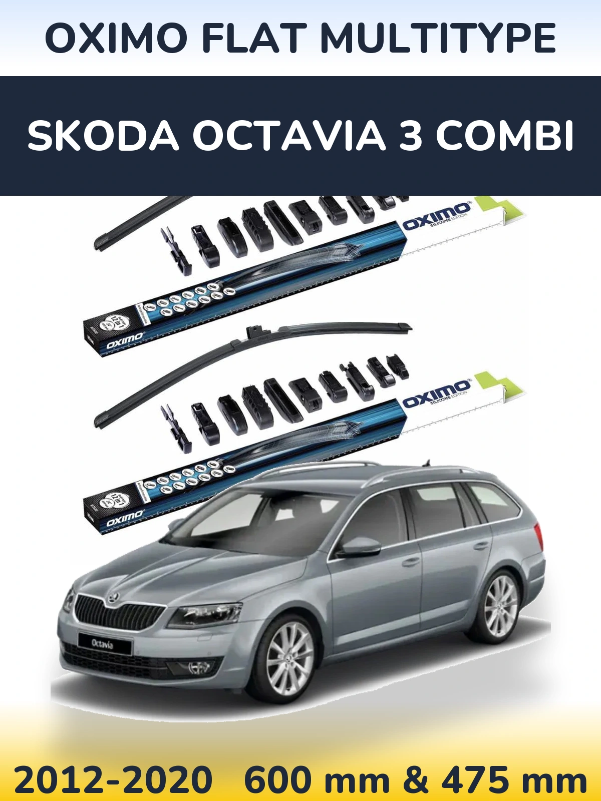 Sada předních stěračů Oximo Flat MultiType 600 a 475 mm pro Skoda Octavia 3 Combi 2012-2020