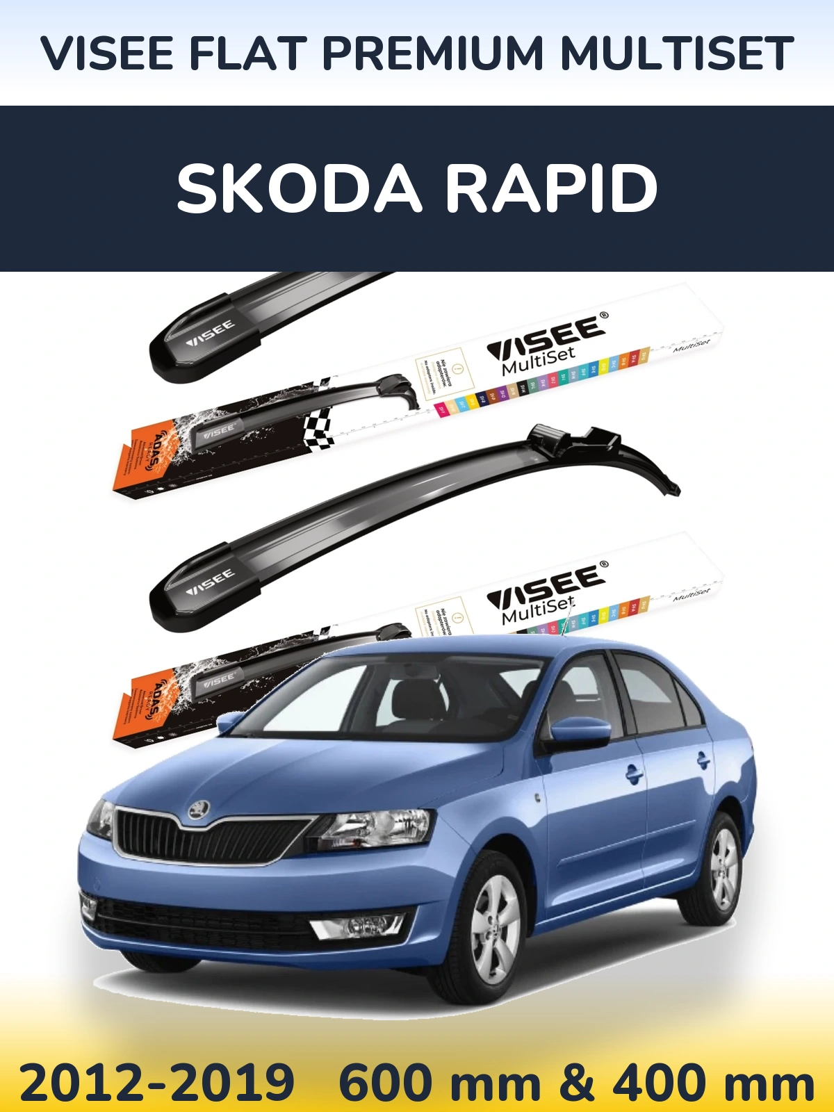 Комплект передніх щіток VISEE FLAT PREMIUM MultiSet 600 & 400 мм для Skoda Rapid 2012-2019
