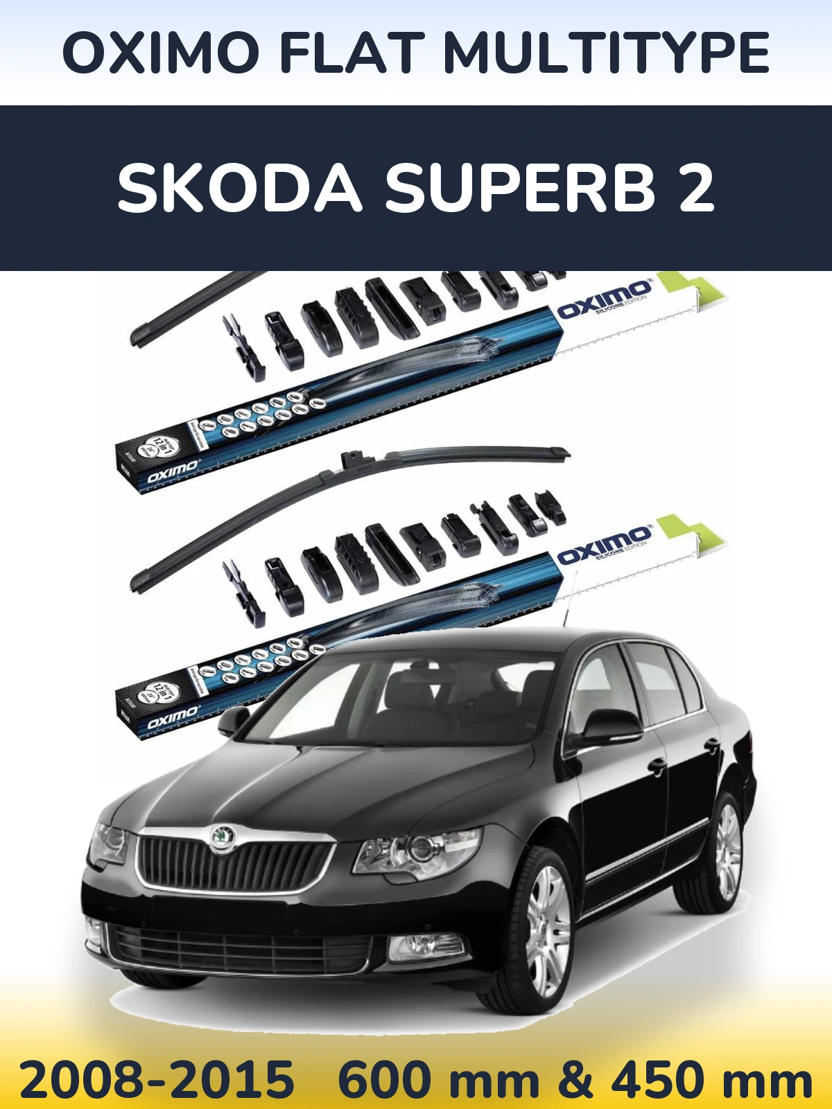 Sada předních stěračů Oximo Flat MultiType 600 a 450 mm pro Skoda Superb 2 2008-2015
