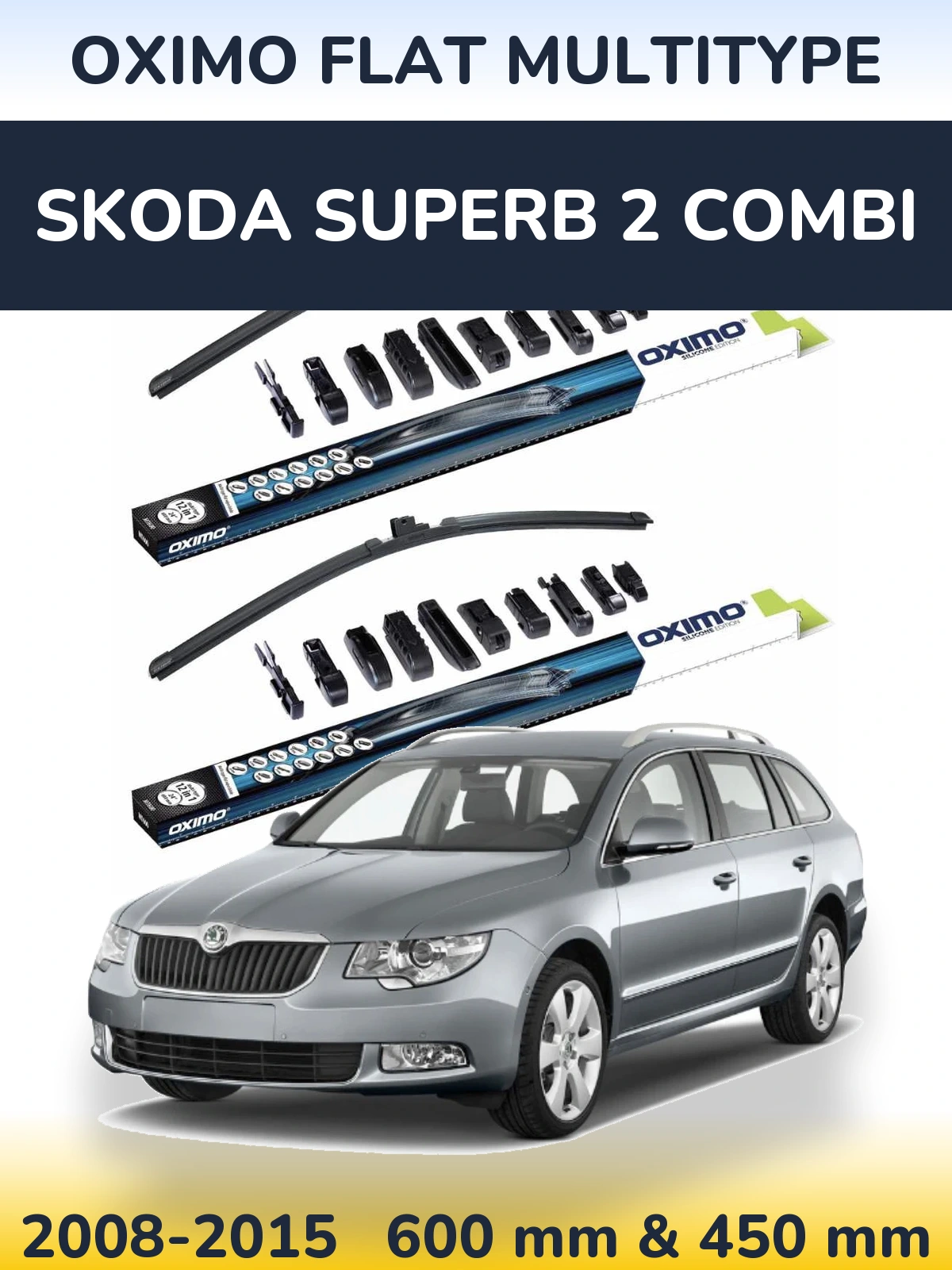 Sada předních stěračů Oximo Flat MultiType 600 a 450 mm pro Skoda Superb 2 Combi 2008-2015