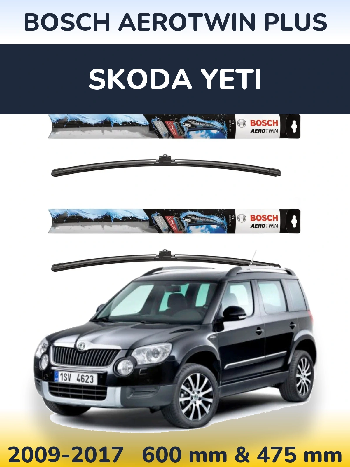 Sada předních stěračů BOSCH AeroTwin Plus 600 a 475 mm pro Skoda Yeti 2009-2017