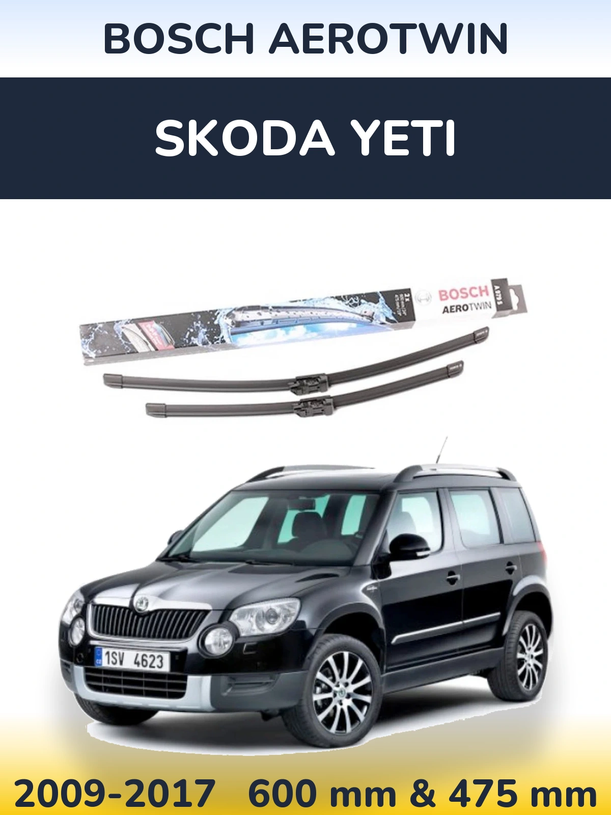 Sada předních stěračů BOSCH AeroTwin 600 a 475 mm pro Skoda Yeti 2009-2017