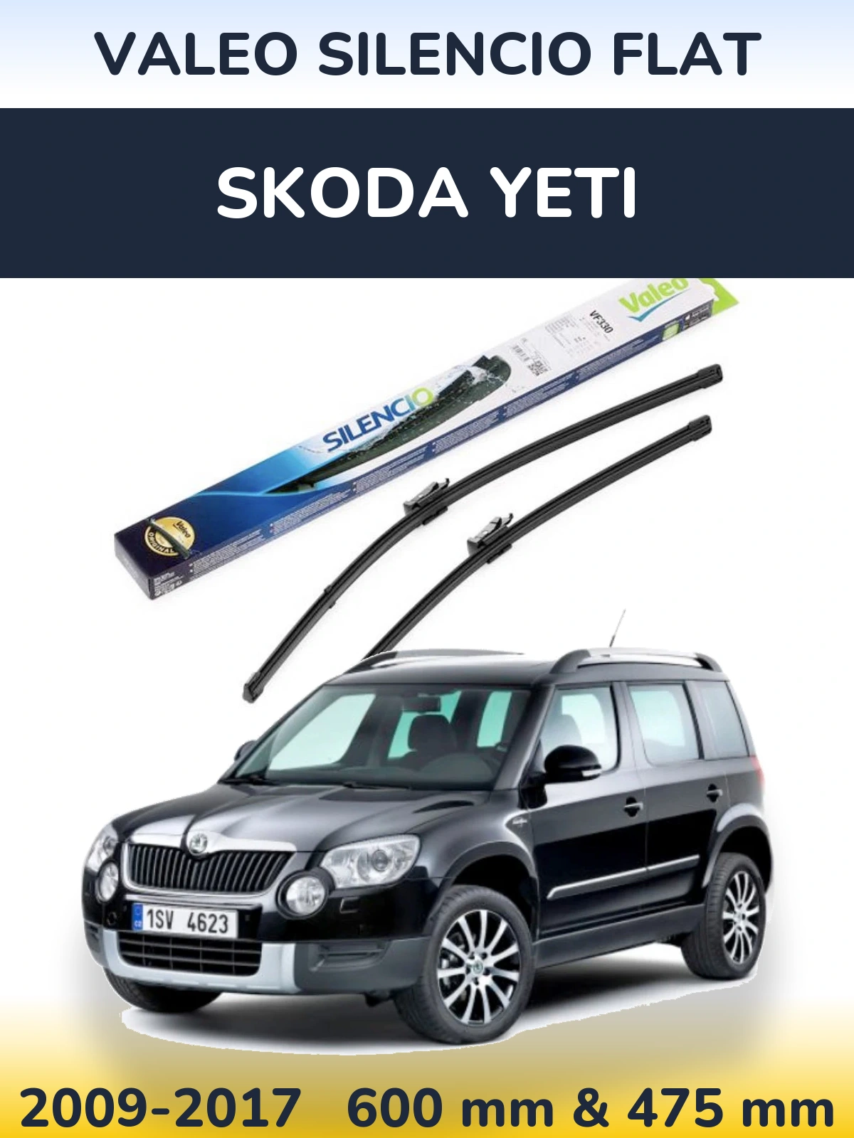 Sada předních stěračů Valeo Silencio Flat 600 a 475 mm pro Skoda Yeti 2009-2017