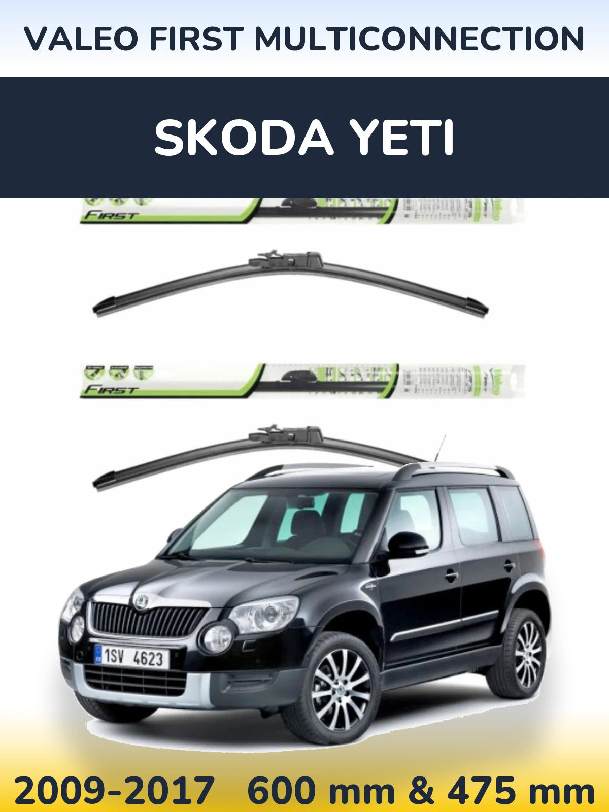 Sada předních stěračů Valeo First MultiConnection 600 a 475 mm pro Skoda Yeti 2009-2017