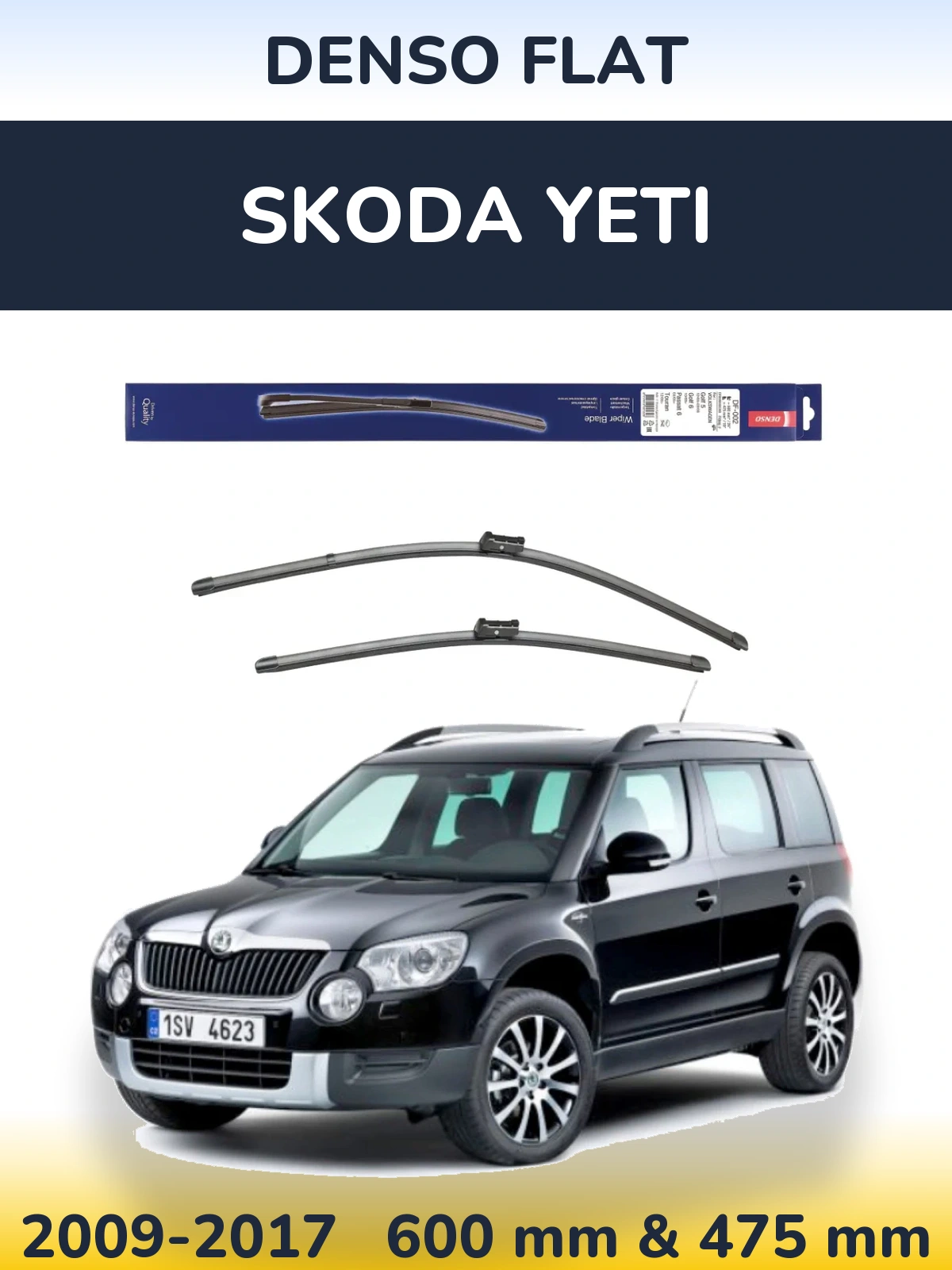 Sada předních stěračů Denso Flat 600 a 475 mm pro Skoda Yeti 2009-2017